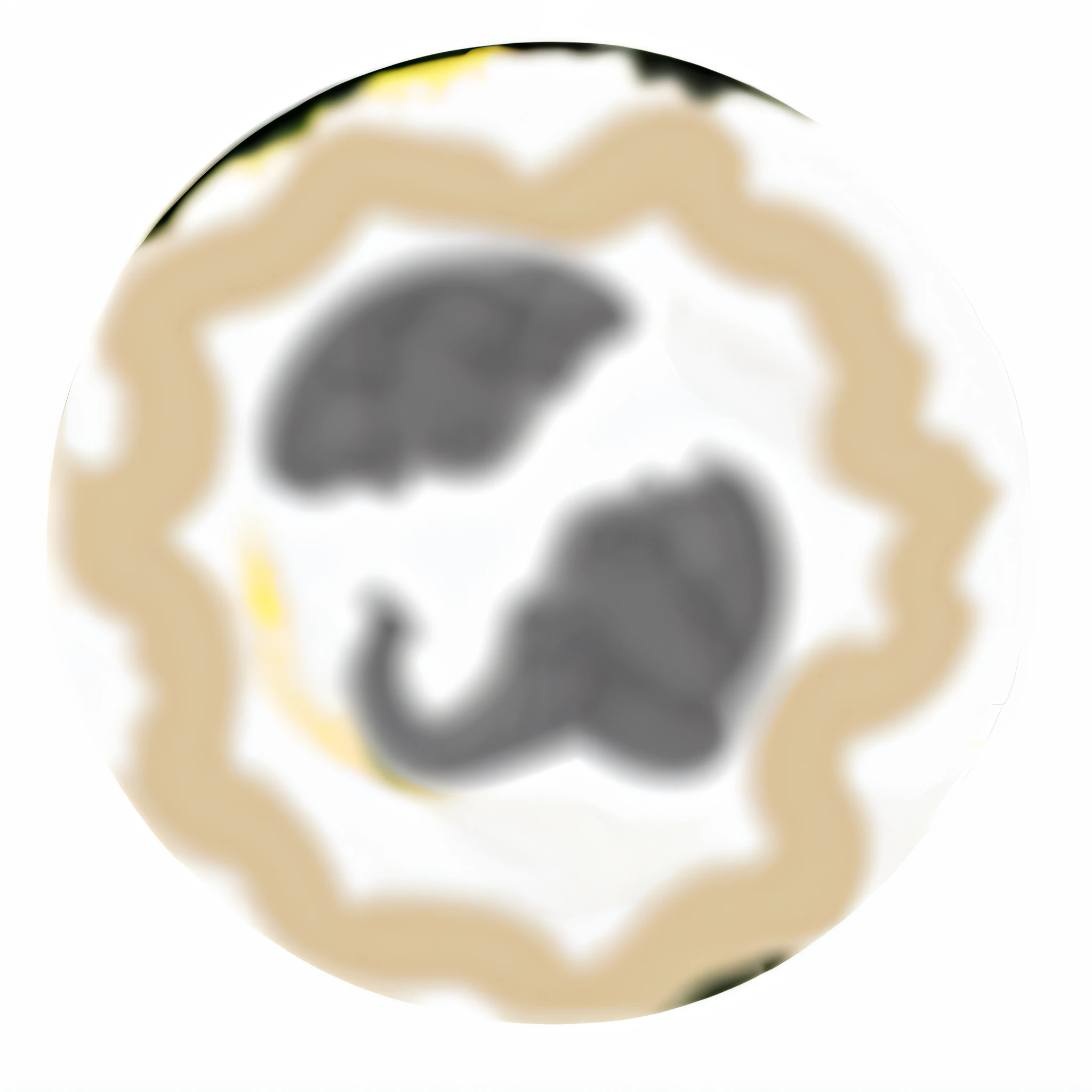There is a picture of two elephants in a circle,, ancient symbol behind it,, fetus, zoomed out very far, computer - generated, discord pfp, an ai generated image