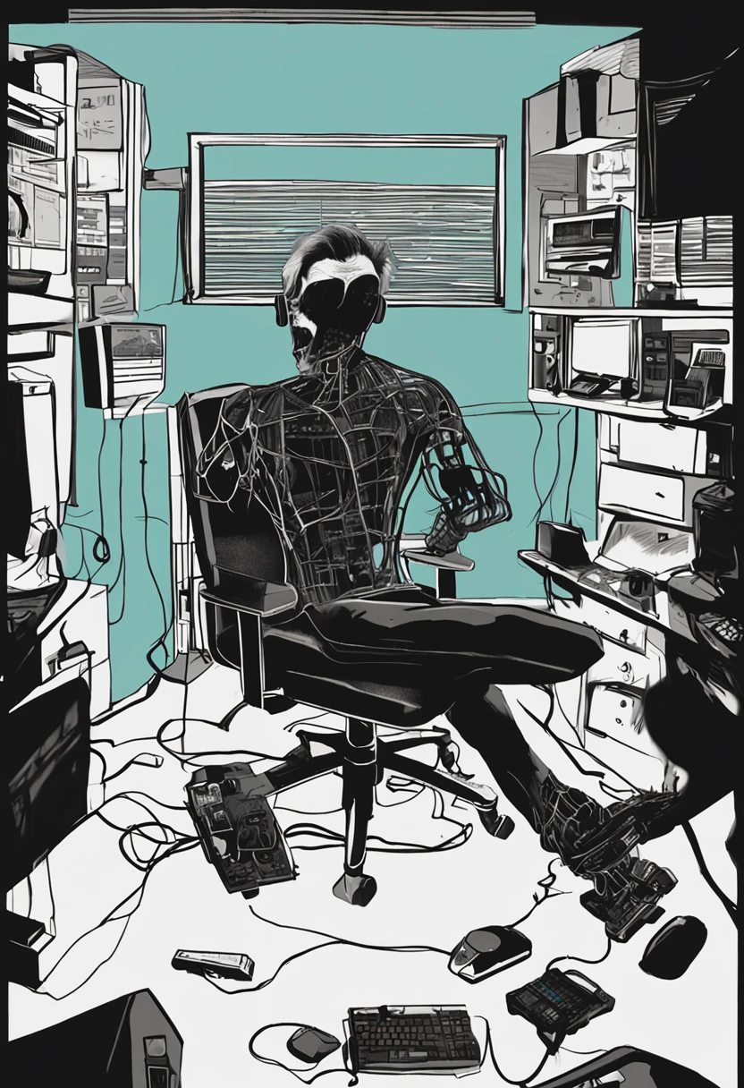 Intense isolation, immersive experience, chilling atmosphere, emotional response:0.2 In the (dark solitude)1.2 of his room, a 30-year-old guy occupies a (gaming chair)1.2, his (intense gaze)1.2 fixed on the (illuminated monitor)1.2 that projects a (haunting face)1.2, (loud scream)1.3 escaping his lips as he reacts to the fear-inducing content, a (computer case)1.2 resting on the (gaming desk)1.2, the (unsettling ambiance)1.2 amplified by his (lonely presence)1.1, this scene captures the deep emotional engagement of a solitary gamer in a spine-tingling virtual world.
