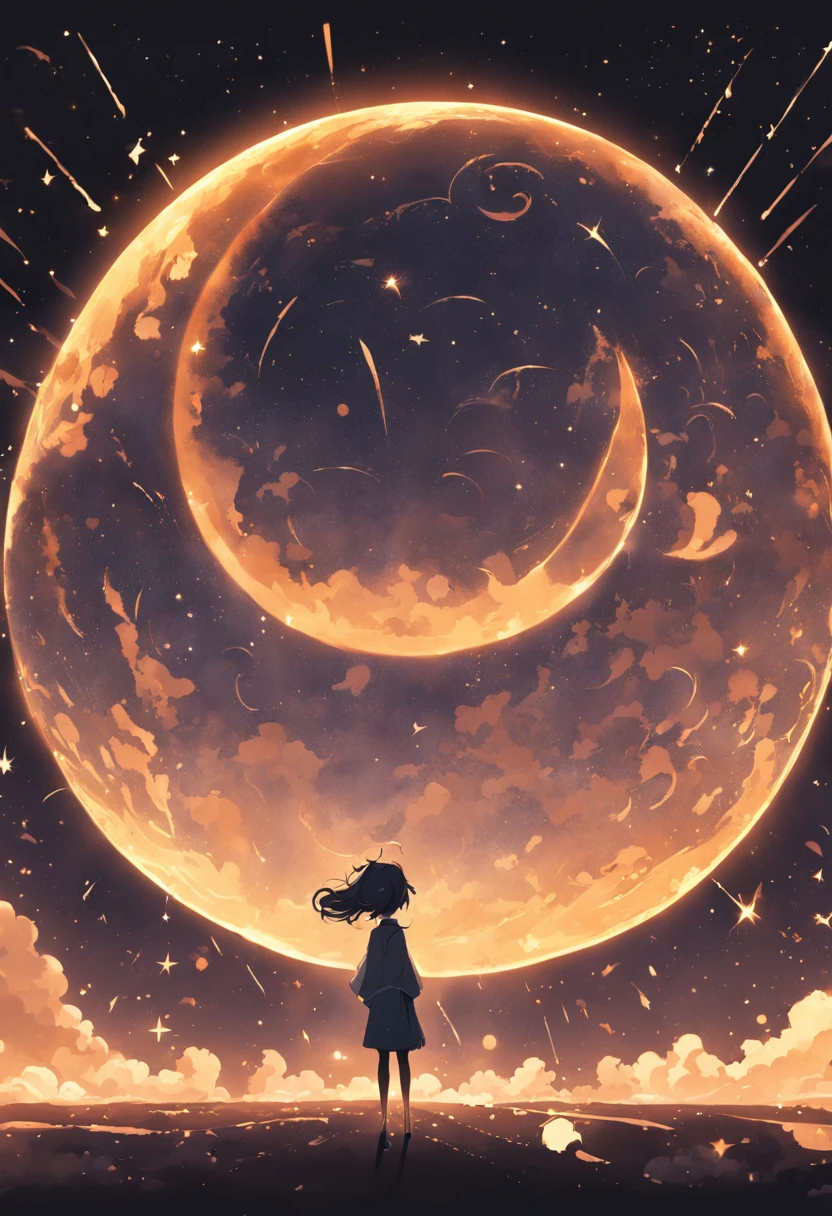 Golden moon with constellations, In the style of retro-futuristic propaganda, Animated GIFs, logo, Gold and Black, Subtle gradients, hurufiyya, Skywave