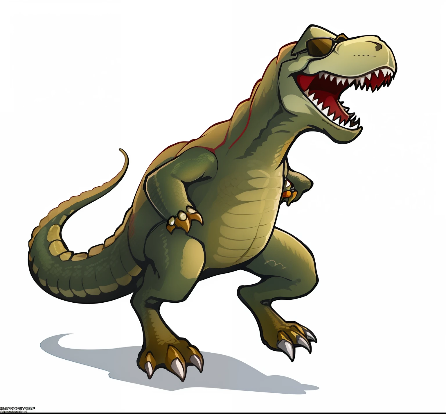 Tyrannosaurus rex wearing sunglasses,simple line,With a hat on