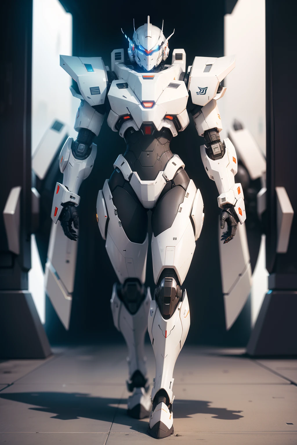 in white futuristic armor, Wear mecha network armor, Futuristic full-body lens robot, scifi robots, , warrior in sci-fi armour, Retro futuristic robot, Robot character design