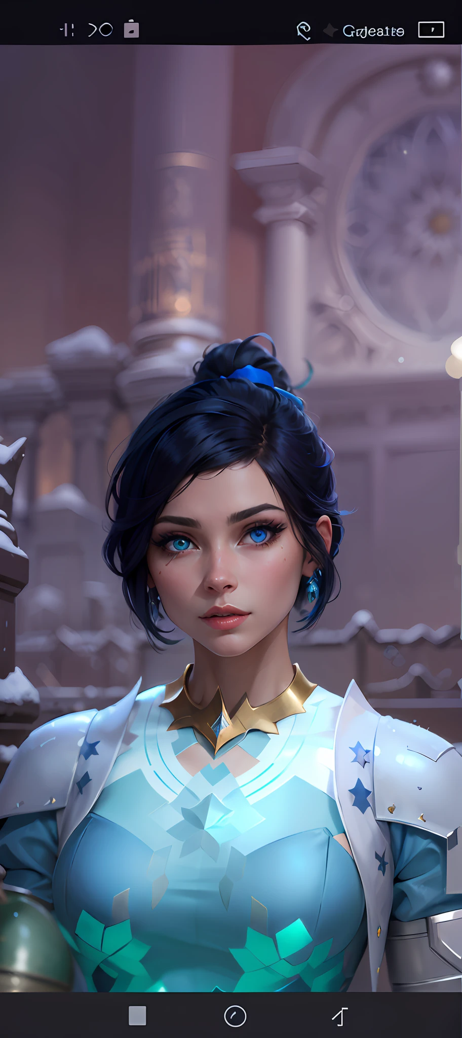 a close up of a person in a blue dress with a blue hair, short blue haired woman, ingame image, cattie - brie of mithril hall, brigitte, avatar image, zenra taliyah, inspired by Adélaïde Victoire Hall, taliyah, pharah, alluring mesmer woman, ethereal vaporous tan skin, icey snow background, snow, ice, hd, high quality, masterpiece, snow background beautiful snow, ice, 4k, bloom, , beautiful blue eye, heterochromia, one brown eye and one blue eyes, beautiful brown eye