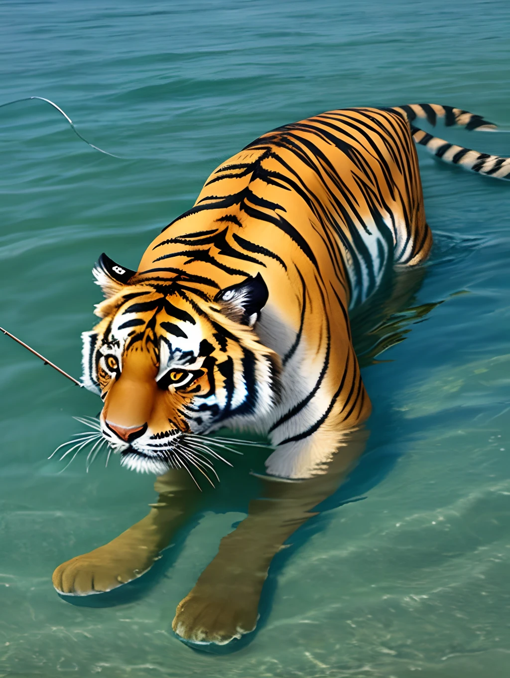 A tiger fishing in the sea