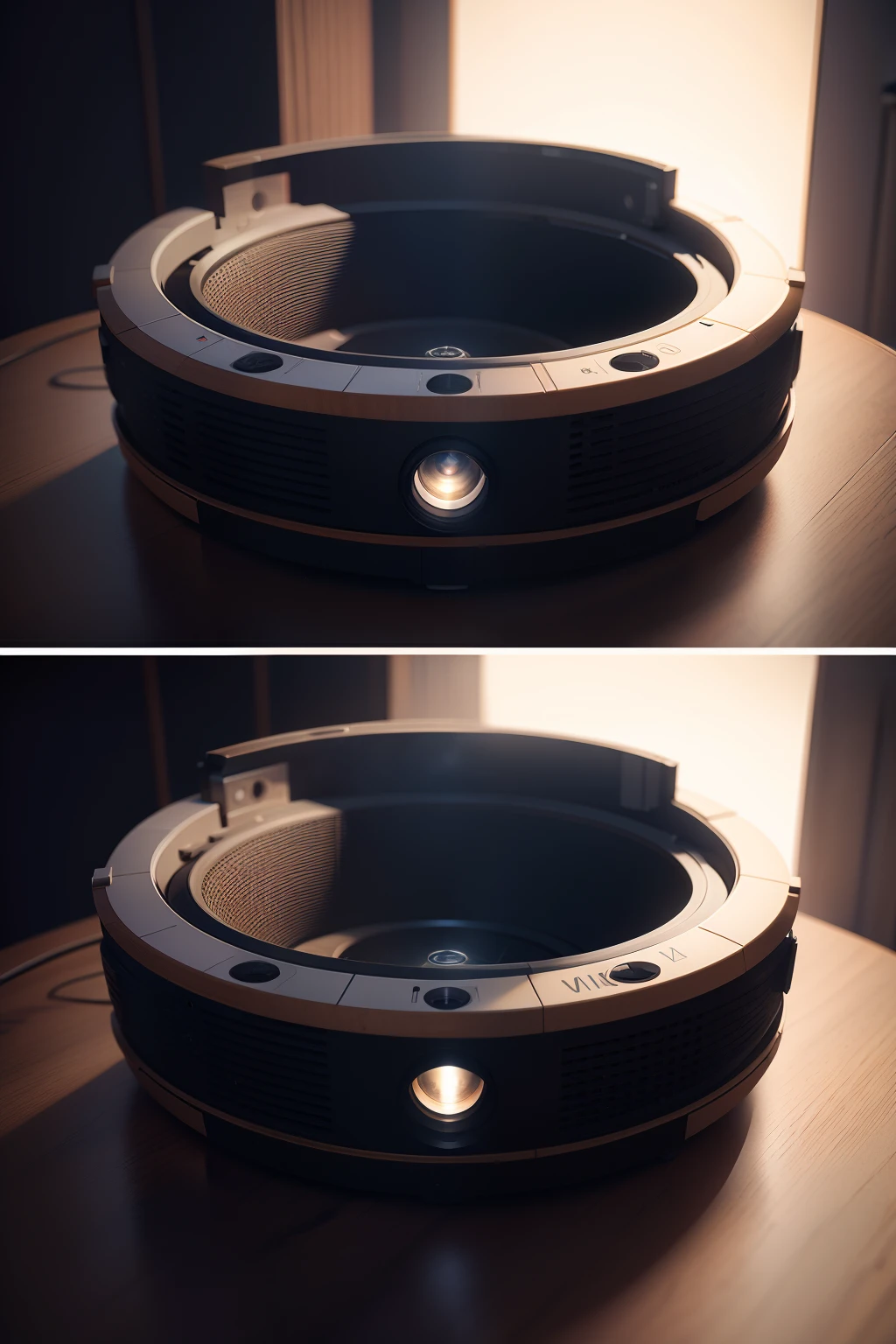 Round home projector design，finedetail，4k画质，Virtual reality rendering，Multi-angle display