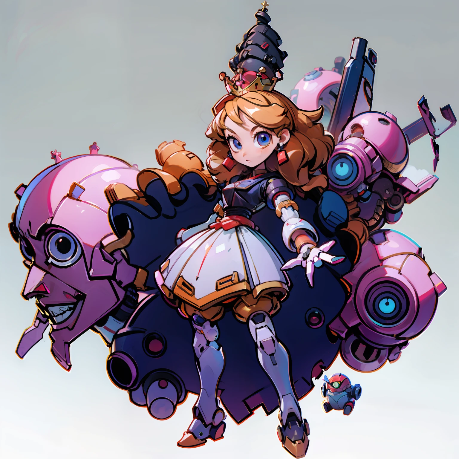 masutepiece, Best Quality, Full body shot, No background, White background, Chibi, Junk Robot, wearing a crown, robot queen