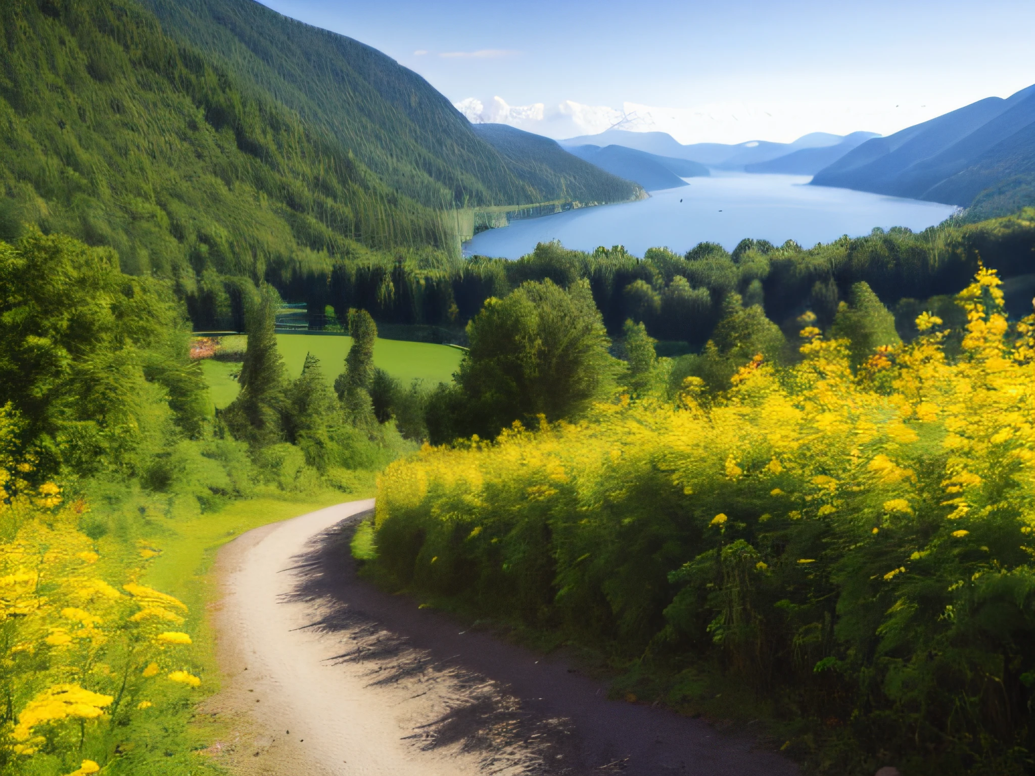 Meisterwerk, the best quality, Hochwertige, Extrem detailliertes 8k-Unified CG-Hintergrundbild, Weite, ruhige Taiga, die sich bis zum Horizont erstreckt, Lush greenery harmoniously gathered, frische Brise, whispering through the leaves, Mountain landscape with hut by the lake, Atemberaubende, ruhige Landschaften schaffen, bokeh, depth of fields, HDR, gesund, chromatische Aberration, Realismus, sehr detailliert, Trends in Artstation, Trends in CGSociety, kompliziert, Hohe Detailgenauigkeit, dramatisch, Bild von Midjourney --v6