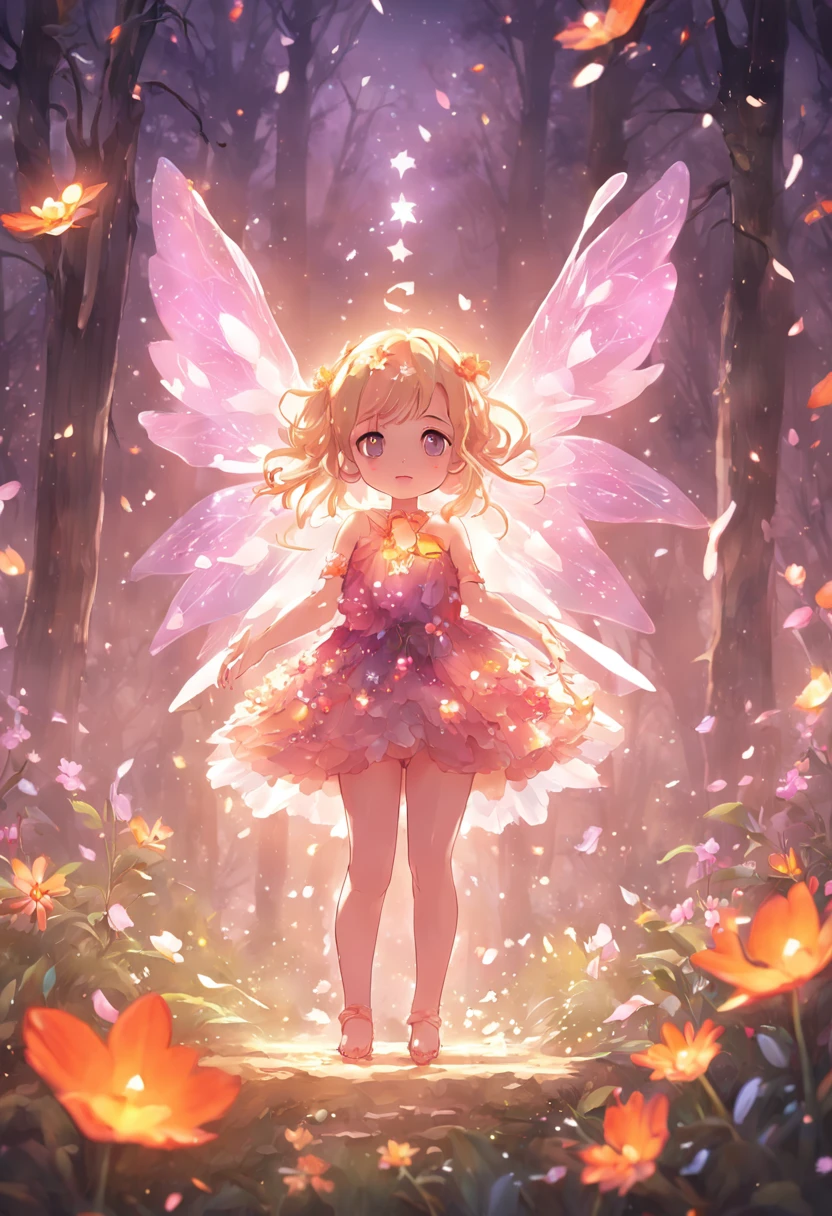 Cute Fairy, small stature, in full height, Flowers, sitted, Little chest, fairy wings, fairytale, Fantasy