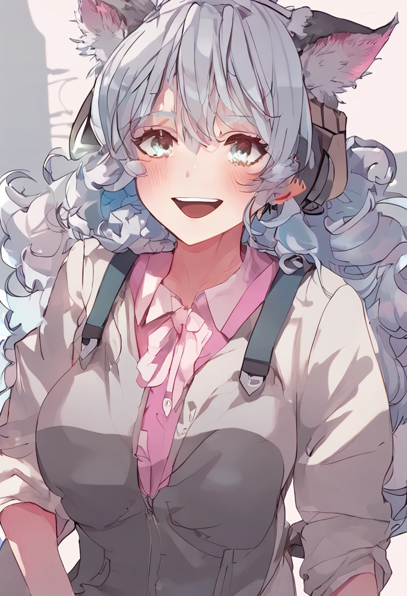 light smile, ear blush, blush, saliva, moaning, torogao, light blush, heart-shaped pupils, mismatched pupils, messy hair, multicolored hair, animal hood, seductive smile, torogao, glint, drooling, ahegao, blush, saliva, anime style, Eye-Level Shot