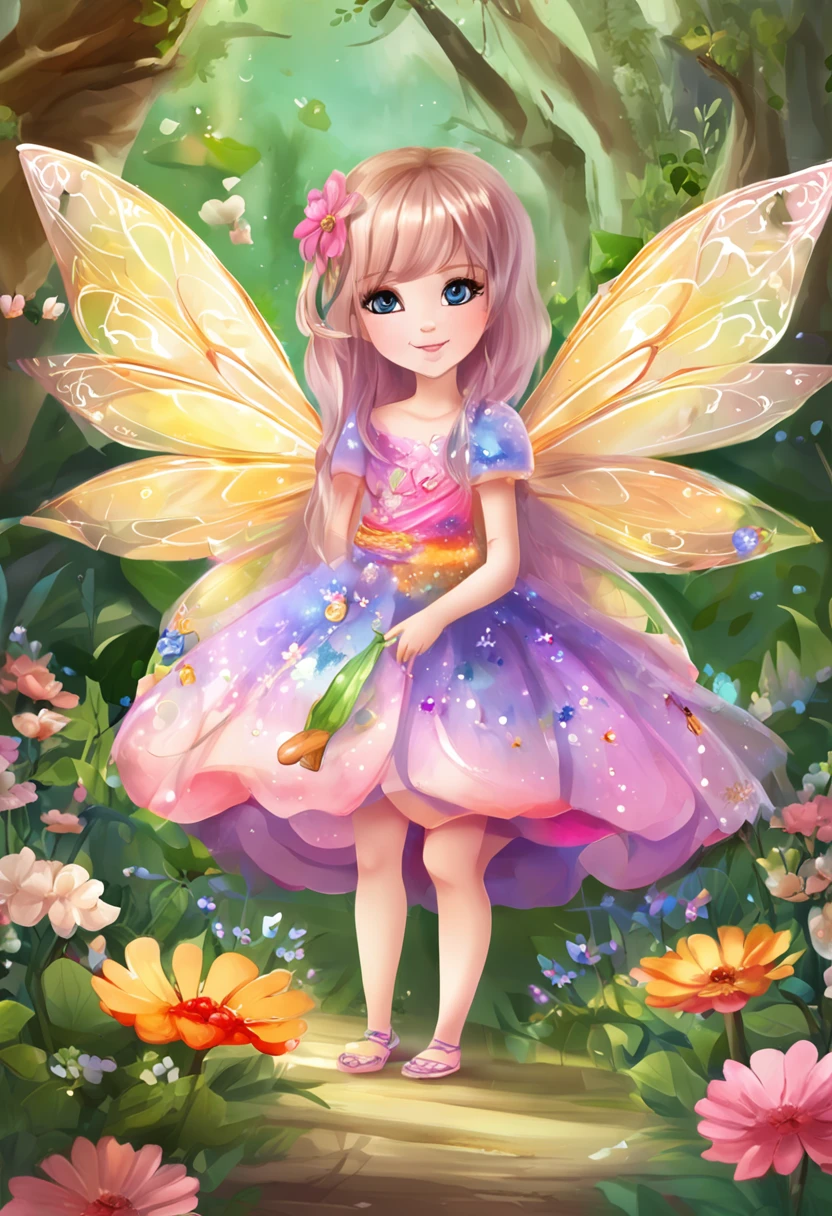 ln the forest，night moon，Mini cute 3  flower fairy, Chubby toot，Skirt made of petals，fresh flowers，Colorful colorful，Transparent colorful wings, Magic wand，closeup cleavage，Light attenuation，Glow effects，depth of fields，high light，Real light，Ray traching，oc rendered，Hyper-realistic，best qualtiy，8K，Works of masters，super-fine，Detailed pubic hair，Correct anatomy，sharp focus on eyes，Bokeh，Facial features are carefully depicted