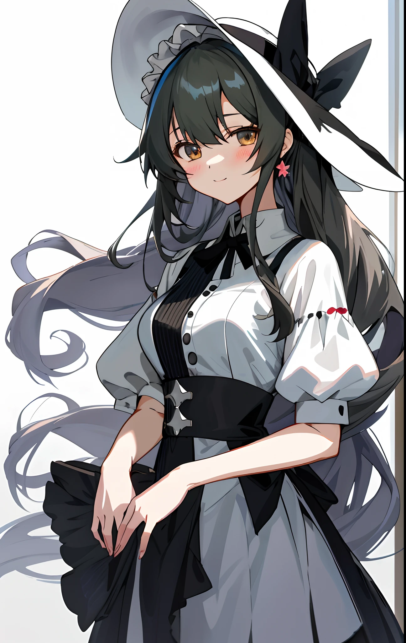 anime girl with long hair and a hat on her head, cute anime waifu in a nice dress, anime moe art style, seductive anime girls, Anime waifu, attractive anime girls, anime girl in a maid costume, from girls frontline, anime visual of a cute girl, Guviz, up of young anime girl, Kantai collection style, Anime girl with long hair