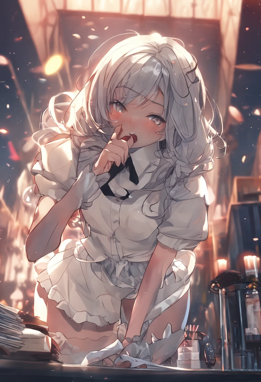 A very sexy female college student,Wearing white stockings,She held her hands on her breasts, running from the mouth