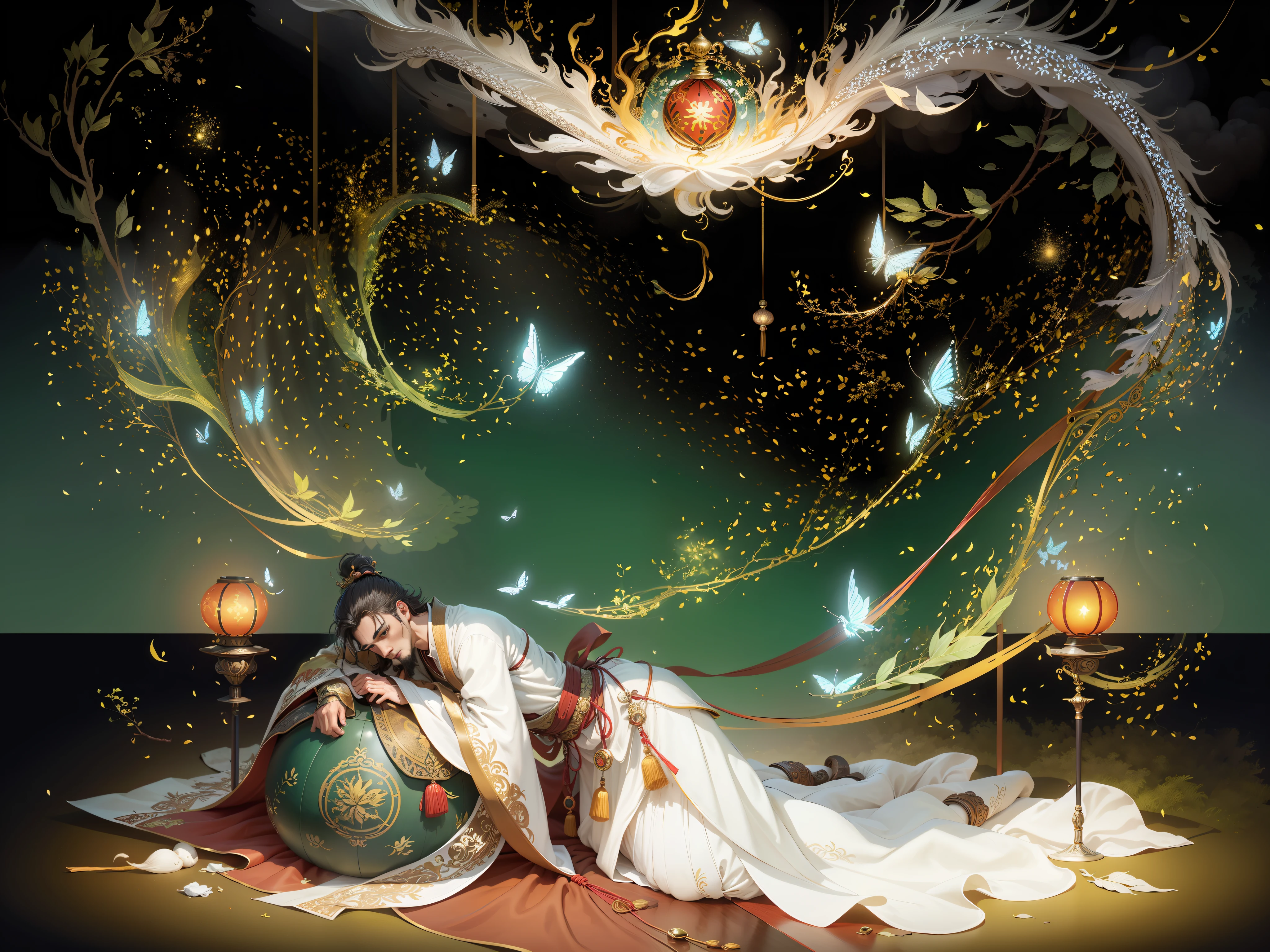 Masterpiece, best quality, authentic, completely real, (((((a handsome male)))), ancient Chinese imperial robes, majestic and domineering, tall and slender, phoenix eyes, dragon lin, sunshine, clear face, masterpiece, super detail, movie composition, ultra hd, high quality, extremely detailed, official art, uniform 8k wallpaper, super detail, (very detailed CG unity 8k wallpaper), (best quality), (best illustration), (best shadow), UI interface border design with forest theme with natural elements. Avatar frame designed as round, surrounded by delicate leaves and branches, with fireflies and glowing particle effects, (UI interface box design), (natural elements), (jungle theme), (square), (leaves), (branches), (fireflies), butterflies, (delicate leaves), (glow), (particle effects), isometric 3D, Octane rendering, ray tracing, super detailed