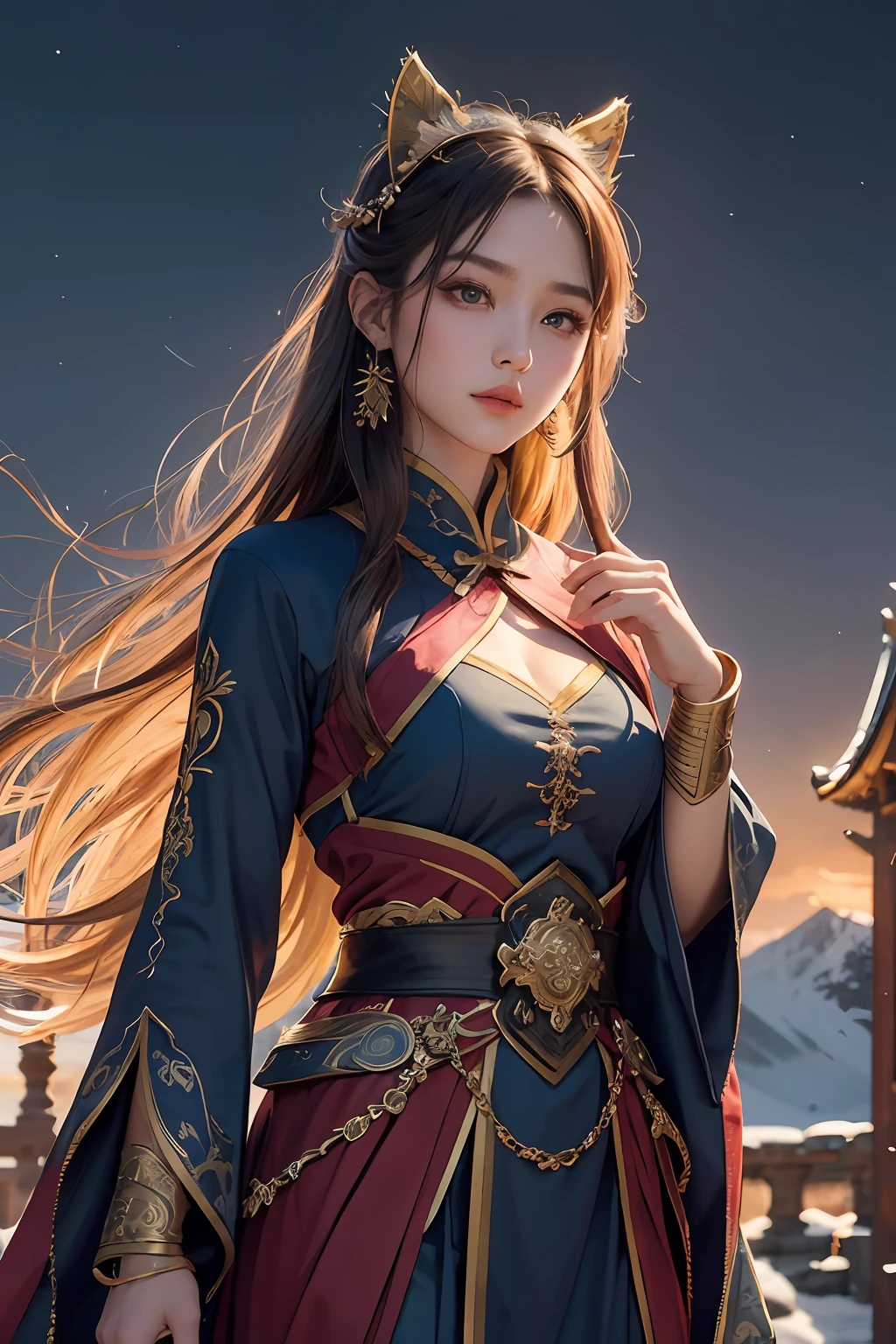 appearance:Ancient heroines usually had beautiful faces,High nose bridge and slender eyebrows。 Their eyes are deep and sharp,Exudes intelligence and determination。
Ancient female warriors often had long flowing hair,Or straighten your hair,Or tie it up with a ribbon,Make them more flexible in their actions。The lips of the ancient heroine are clearly lined,Outlines a firm and elegant silhouette。 The skin is usually white and smooth,Highlight their noble origins。
Makeup:The makeup of the ancient heroines was simple and clean,Highlight their natural beauty。Their eye makeup emphasizes deep eyes,Light eyeshadow and fine dark eyeliner may be used,Sharpen the gaze。Their natural rosy lip color highlights their fortitude and determination。
clothes: Ancient heroines usually wore loose and flexible Chinese clothing,Such as robes or samurai clothing,to facilitate movement and freedom of movement。They prefer dark-colored clothing,como preto、Dark blue or dark red,These colors are not only suitable for their brave image,It can also add mystery。Clothing is often decorated with elaborate embroidery or sequins,It symbolizes their noble status and exquisite skills。Ancient heroines often wore slender and sharp weapons,Such as a sword or dagger,to show their martial arts and determination。
ambient details:Ancient heroines often operated in beautiful and dangerous environments,Such as the forest、Mountains or ancient temples。The place of action is often silent and solemn,Like a suspenseful and thrilling stage, ancient heroines live in harmony with the natural environment,They often show their awe and understanding of nature。At night,Their figures tend to twinkle in the moonlight,Add a touch of mystery and drama