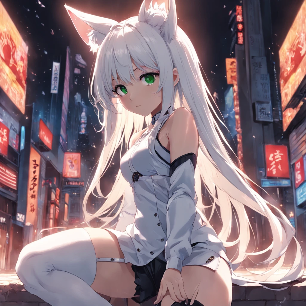 1girl,Cat lady,grieves,drinking glass,White stockings,sobu