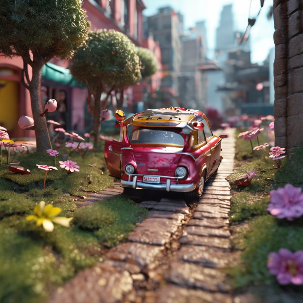 The ants walk towards the hamburger,Burgers on the road,Ants walking on the road,Photorealistic rendering,The is very detailed,tmasterpiece,Miniatures