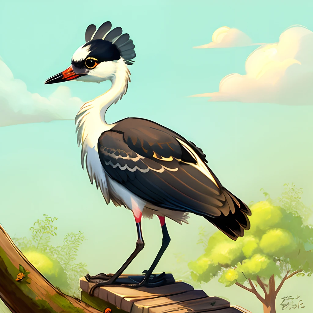 Thai crane bird in cartoon cute style