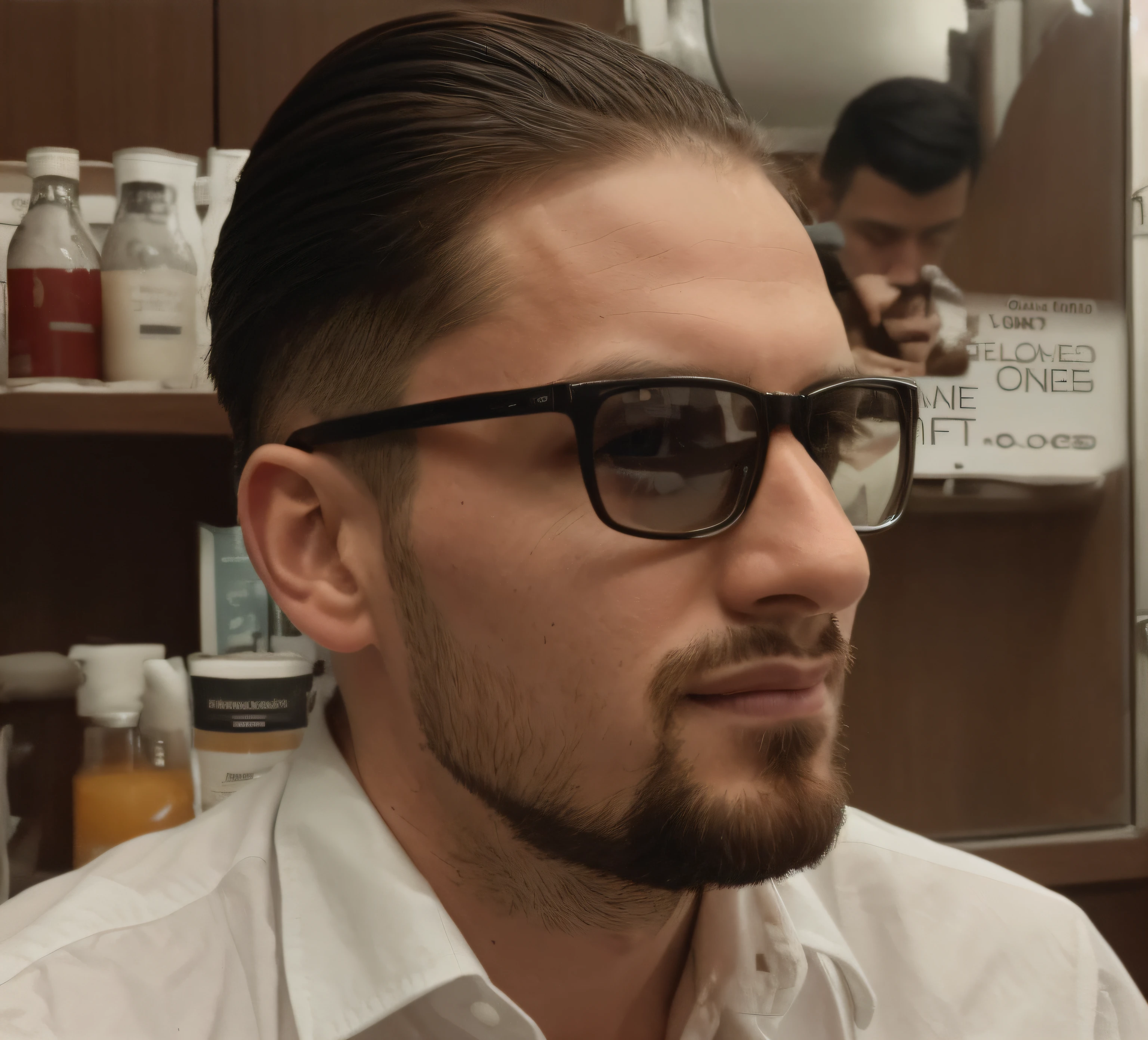 give the man a side thin hair cut, no change in the face cut, colorize the photo