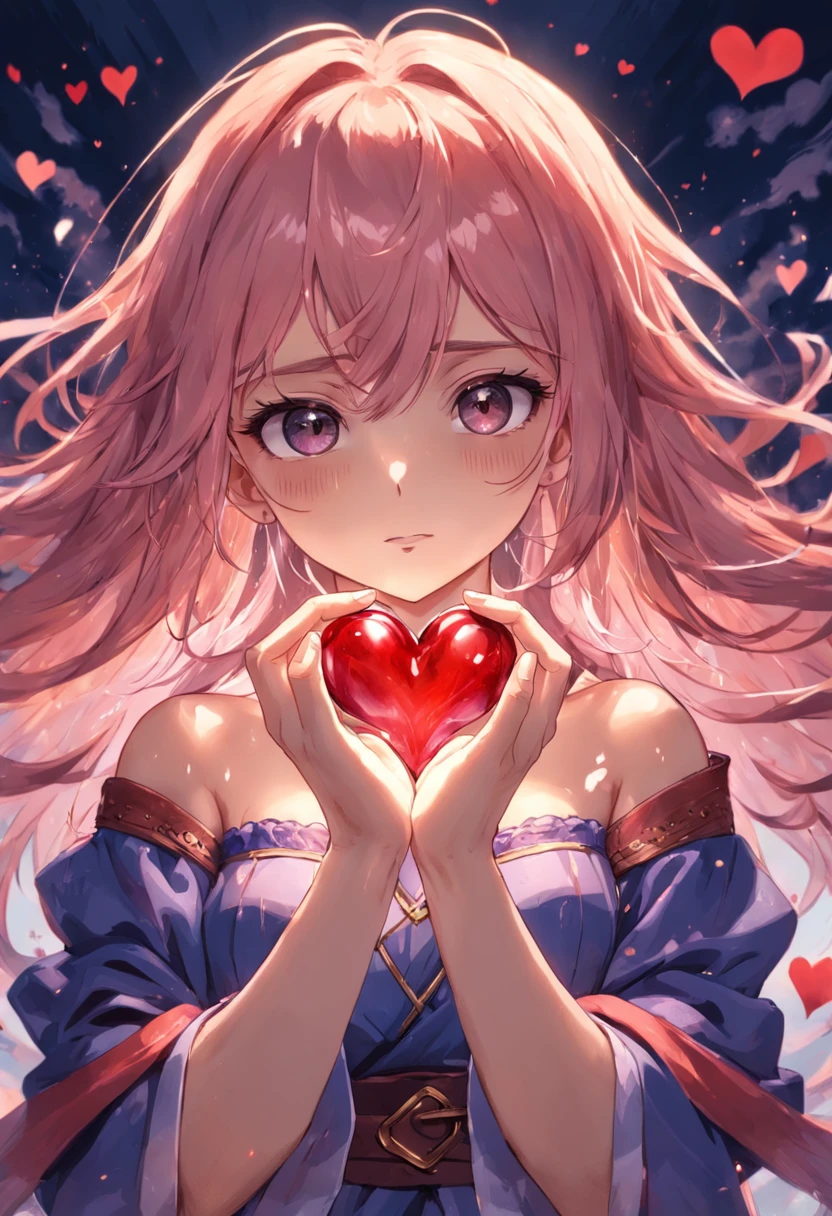 Draw an illustration of a hand grabbing a heart。With the image of a hand wrapping around the heart、Express your love or courage。Hand movements and heart designs、It is a point that conveys warmth and empathy。