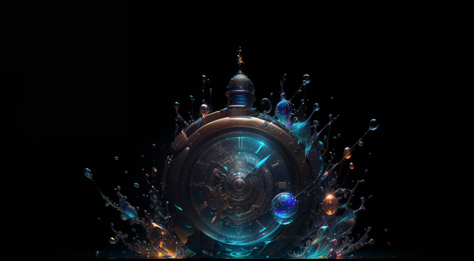 (( fotografia digital del mecanismo interior de un reloj mecanico a cuerda, engranajes, Balancines, ruedas dentadas, antiguo)),arte de Alberto Severo, con salpicaduras y gotas congeladas multicolores , tornado de gotas multicolores, brillos tornasolados , digital photography ,cinematic lighting gran acercamiento ,Trabajo hiperrealista, efectos 3D, Ultra HD, obra de arte magistral ,16k Arte digital 4K altamente detallado, Pintura digital intrincada, Arte digital detallado 4K,Esta cautivadora pantalla, skillfully crafted with the animation capabilities of Cinema 4D, Bring liquid droplets to life in a symphony of textures and colors. The final composition, Enriched with gamma correction and tone mapping techniques, reflects the unique artistic styles of Alberto Severo