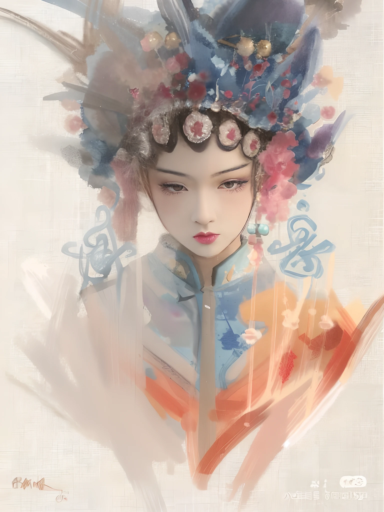 A painting of a woman in a blue hat and a blue dress, chinese empress, China Princess, inspired by Chen Rong, Inspired by Lan Ying, Inspired by Qiu Ying, Princesa chinesa antiga, Chinese woman, Beautiful character painting, Chinese watercolor style, Chinese art, Chinese style painting, Palace , A girl in Hanfu, inspired by Zhang Shuqi