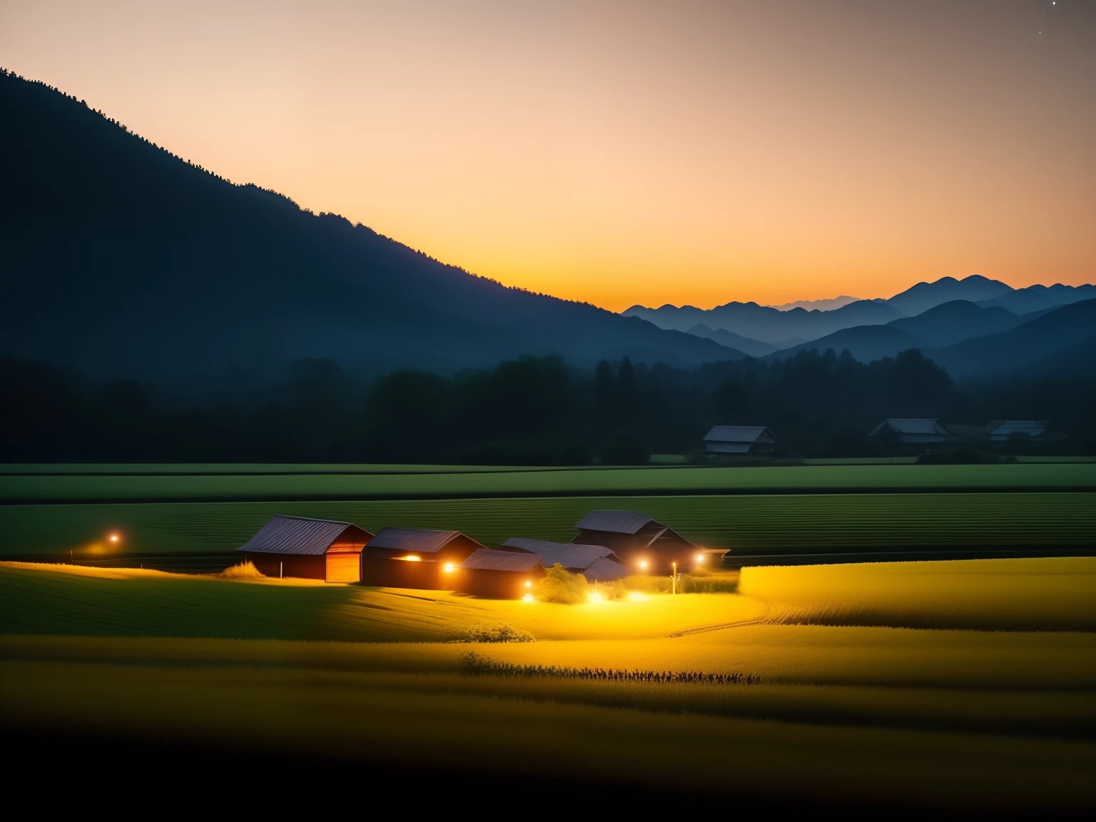 A rural night,((ember:1.2),(female pervert:1.2))Huddle tightly in the cornfield,The starry sky is brilliant,Small rivers gurgling,Secluded and romantic。