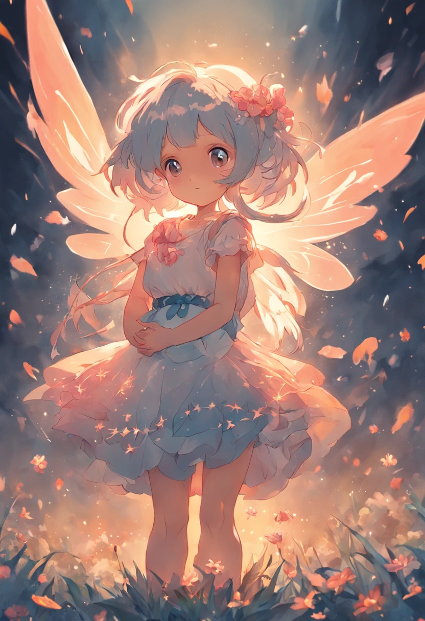 illustration，Fine lines，The lines are accurate，ln the forest，night moon，Mini cute 3  flower fairy, Chubby toot，Skirt made of petals，Huge flowers，Colorful colorful，Transparent colorful wings, Magic wand，closeup cleavage，Light attenuation，Glow effects，depth of fields，high light，Real light，Ray traching，oc rendered，Hyper-realistic，best qualtiy，8K，Works of masters，super-fine，Detailed pubic hair，Correct anatomy，sharp focus on eyes，Bokeh，Facial features are carefully depicted，in style of hayao miyazaki，Miyazaki animation style