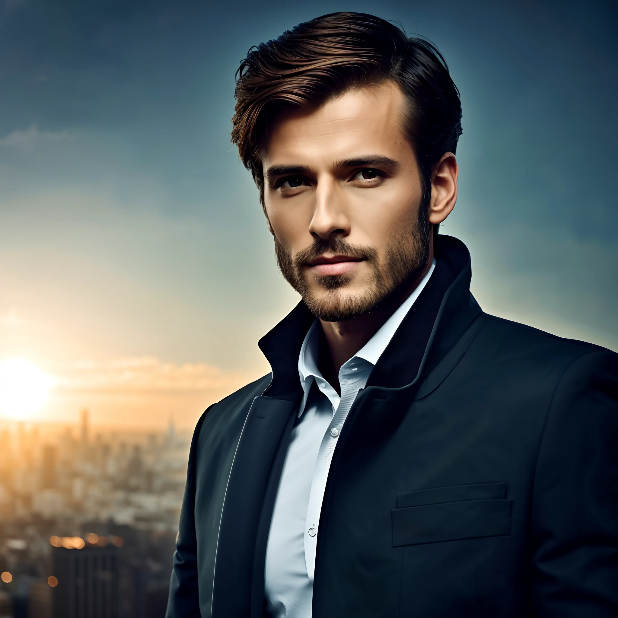 there is a man in a suit and tie standing in front of a city, handsome man, handsome male, attractive man, handsome and attractive, handsome and elegant, handsome attractive face, attractive male, masculine and handsome, handsome face, very attractive man with beard, handsome young man, handsome face and beautiful face, beautiful man, extremely handsome, perfect handsome face