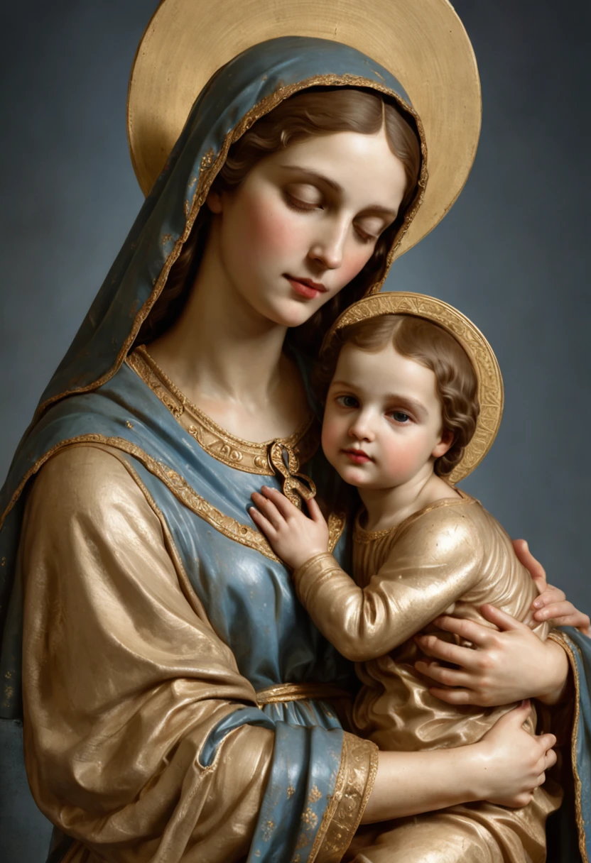 Drawing of a woman holding a in her arms, Virgem Maria, Menino com Jesus, mami, queen of heaven, arte bonita, pintura de bonito, beautiful depiction, Retrato da Virgem Maria, catholic religious art, Rosen Maiden, Sagrado e belo, com um fundo azul, Boregov, Obra-prima de Guweiz, arte sacra, Christian art, pintura religiosa