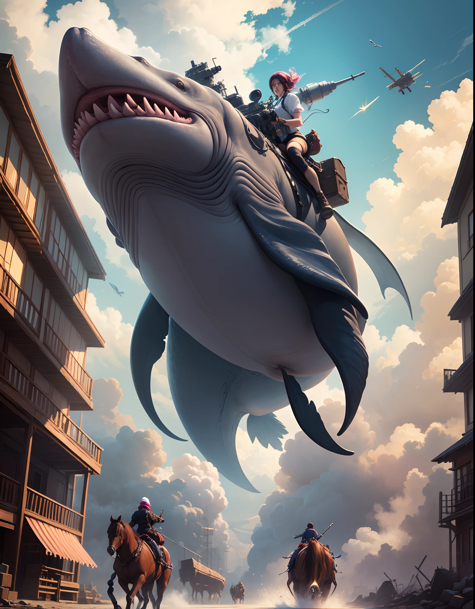 A giant whale with a minigun flies a pony --auto --s2