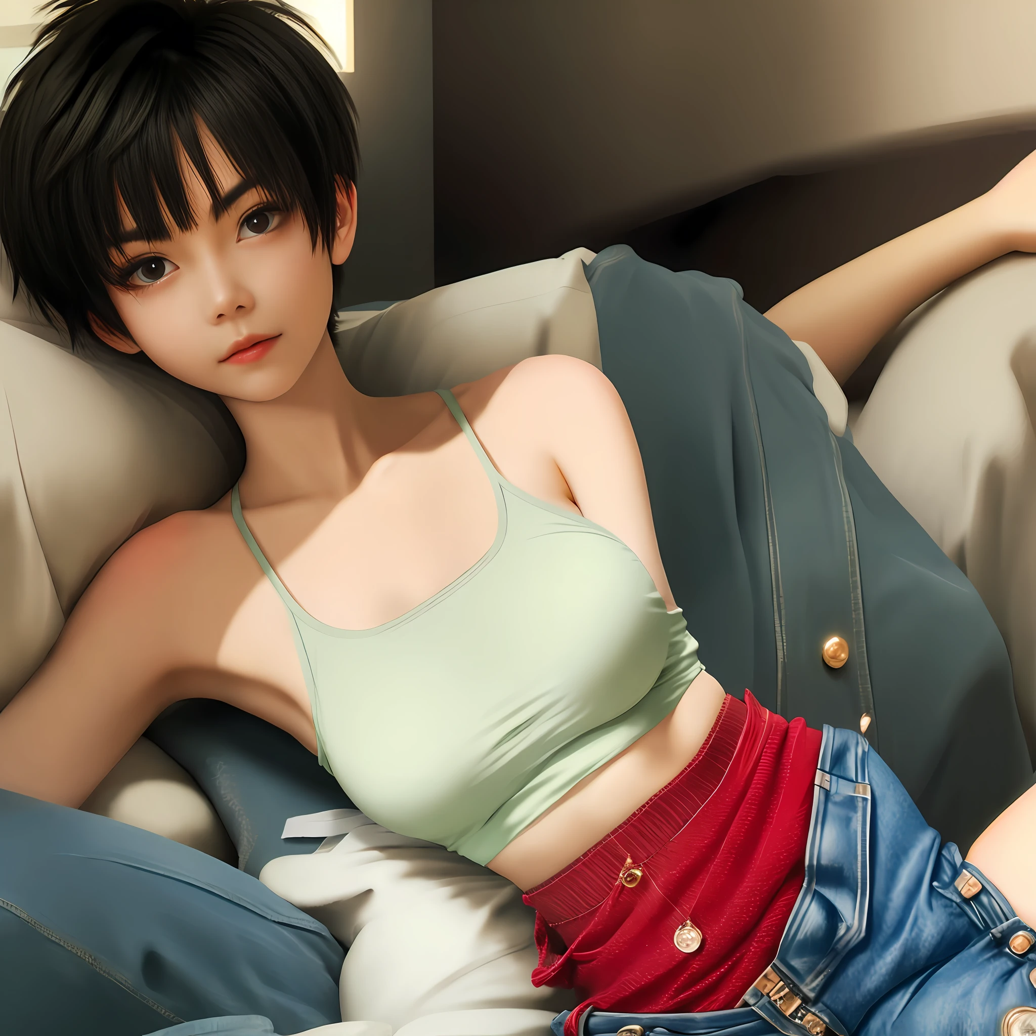 short detailed hair，Small breasts，good eyes looking