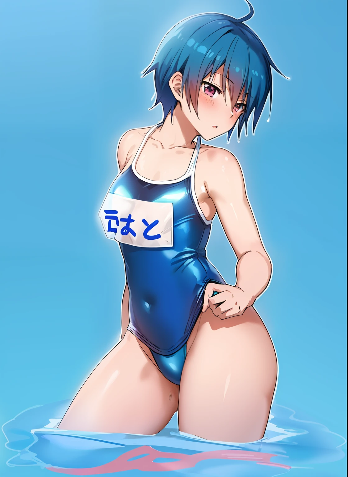 Anime boys in swimsuits, wearing a swimming wear, Seductive Anime Boy, Ecchi anime style, Cool boy in tank suit, , Anime boy with blue short hair, Charming anime boys, (Anime Boy), Ecchi, School Swimwear, anime moe art style, Swimsuit with white piping, at pixiv, Swimsuit