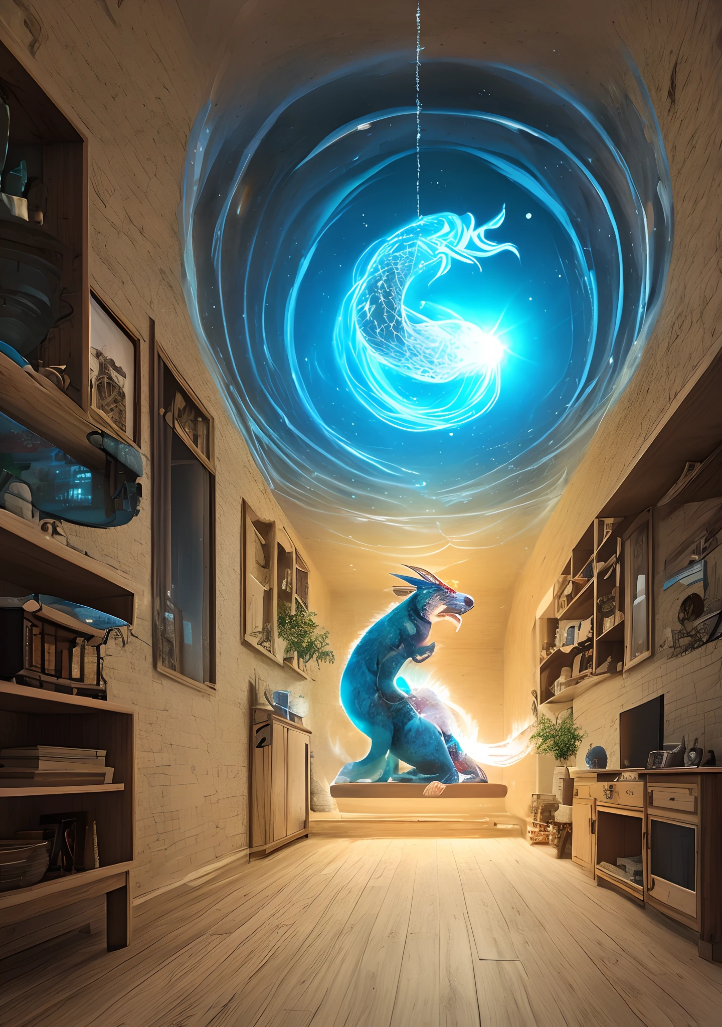 dragon in the singularity rift bright and colors a lot of small details all around the house of emptiness in 5D style