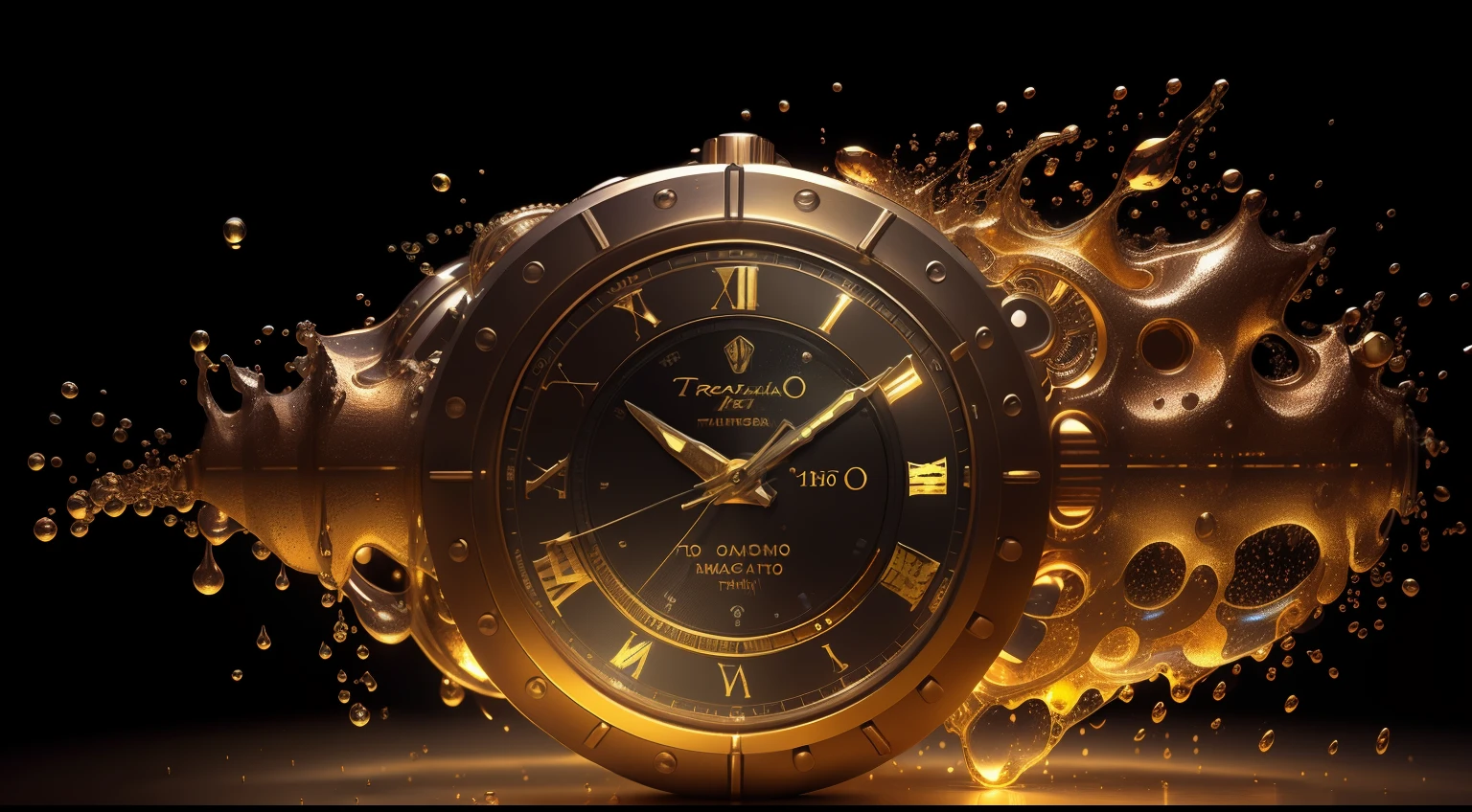 (( fotografia digital del mecanismo interior de un reloj mecanico a cuerda, engranajes, balancines, ruedas dentadas de metal dorado mate, con patina, antiguo)) ,( en el fondo de la imagen y adheridas al mecanismo del reloj y a su alrededor y en el fondo hay salpicaduras y gotas congeladas multicolores , tornados de gotas multicolores, brillos tornasolados todos en el estilo del arte de Alberto Severo, bring liquid droplets to life in a symphony of textures and colors) , digital photography ,cinematic lighting gran acercamiento ,Trabajo hiperrealista, efectos 3D, Ultra HD, obra de arte magistral ,16k Arte digital 4K altamente detallado, Pintura digital intrincada, Arte digital detallado 4K,Esta cautivadora pantalla, skillfully crafted with the animation capabilities of Cinema 4D,. The final composition, Enriched with gamma correction and tone mapping techniques,