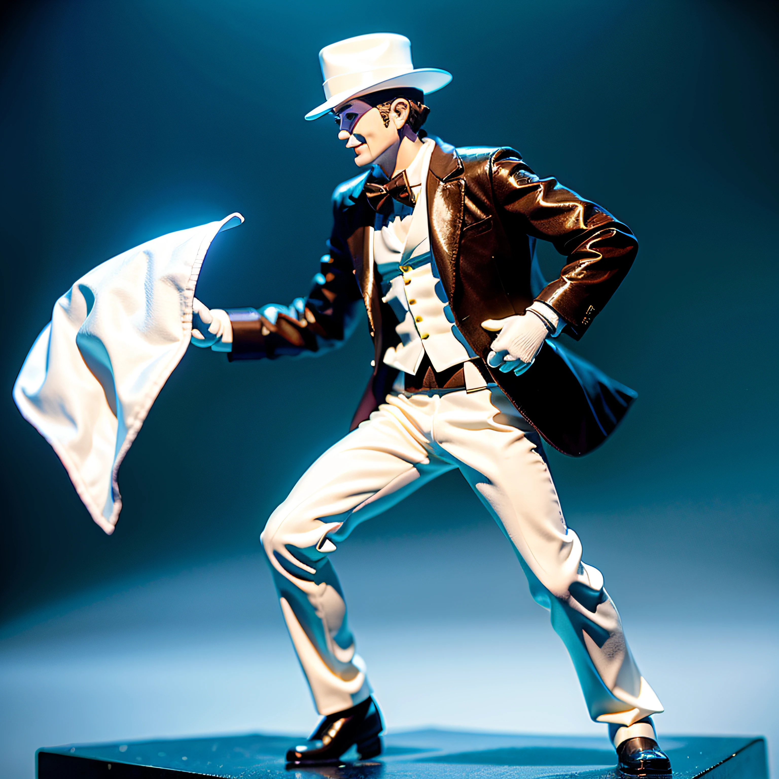 An Araki statue of a man in a white suit and hat, pop up parade figure, Michael Jackson Moon Dance, good smile company anime style, action figurine toy, anime figma figure, battle action pose, 12inchpenis, anime action figure, actionpose, pvc posable figure, collectible action figure, actionfigure, 1 figure only, Dynamic Action Pose