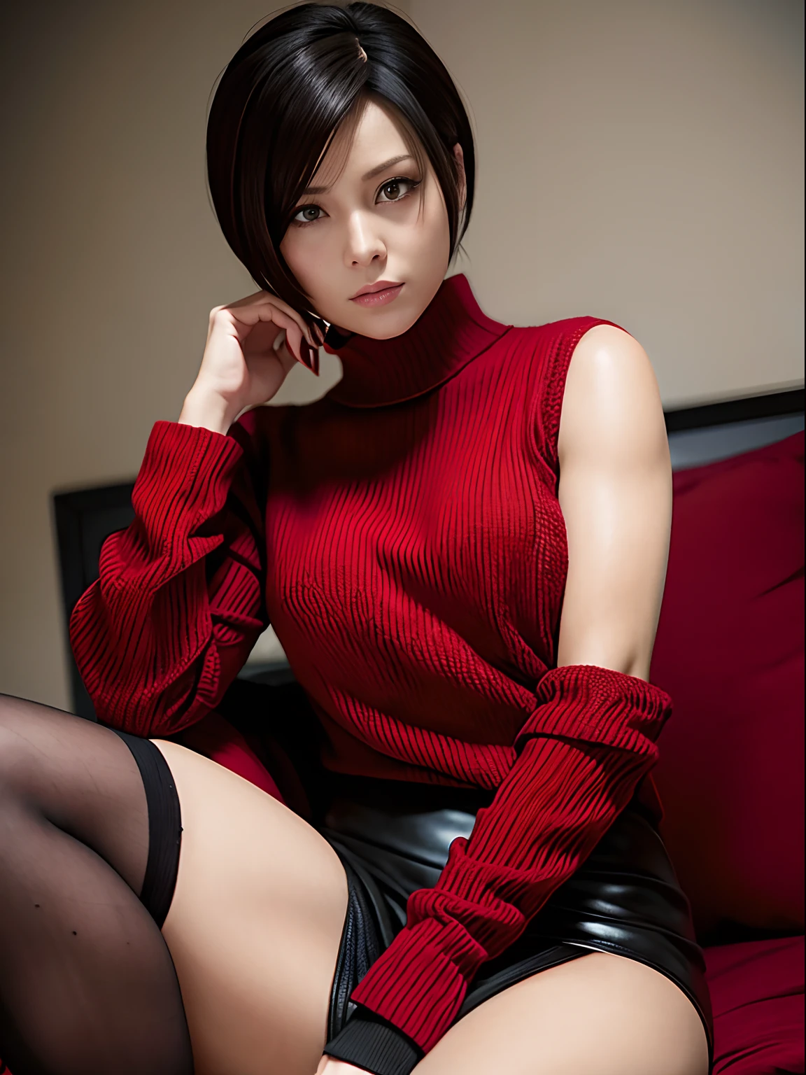 Resident Evil 4, Ada Wong, red sweater dress, black stocking
