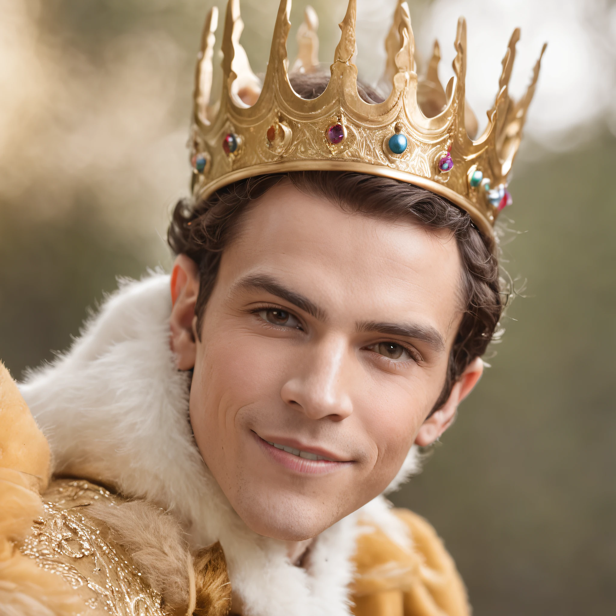 "elf prince,Confident and sunny smile,Waving a golden medallion,Radiant individuals。"
