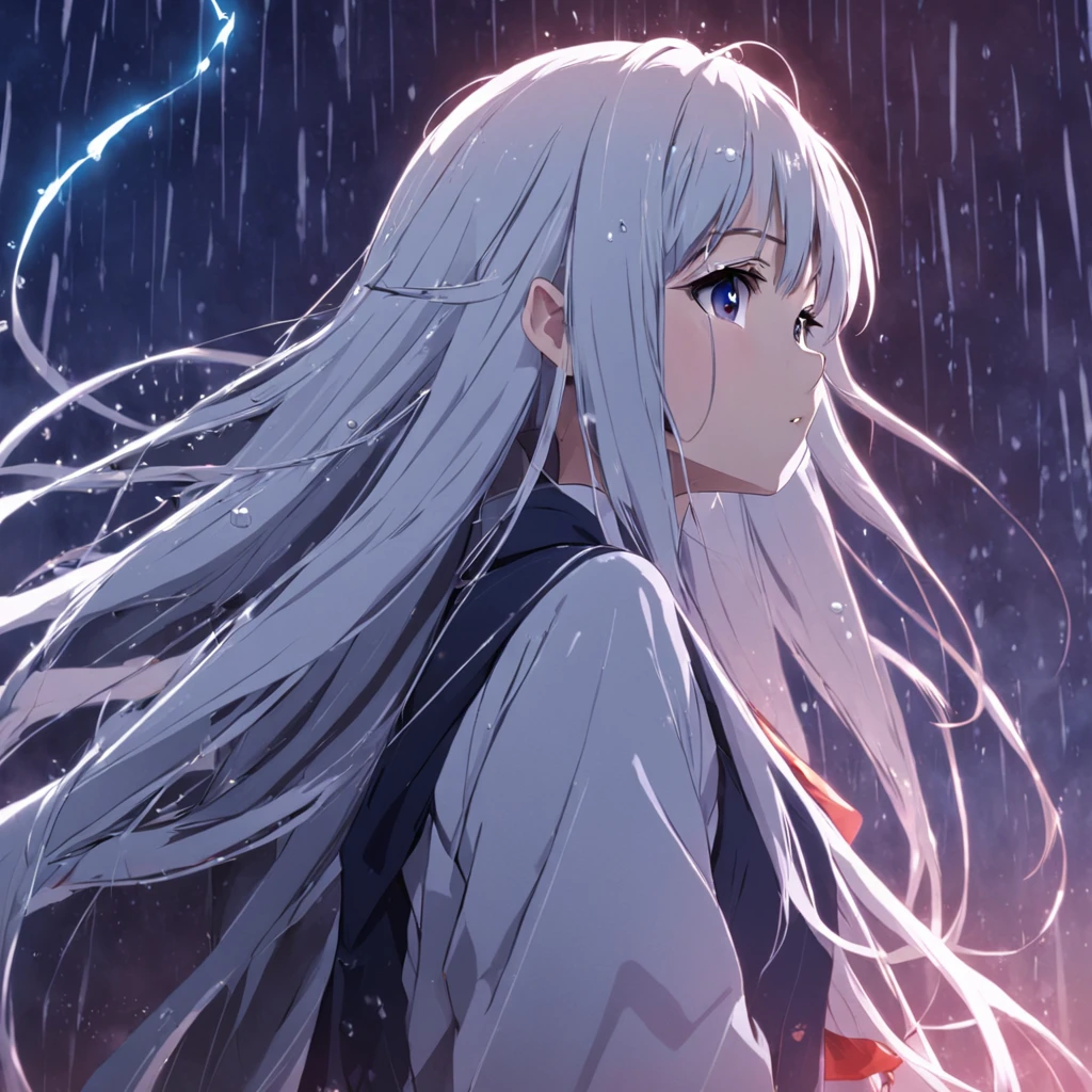 Kizi，long whitr hair，hair pin，rainy days