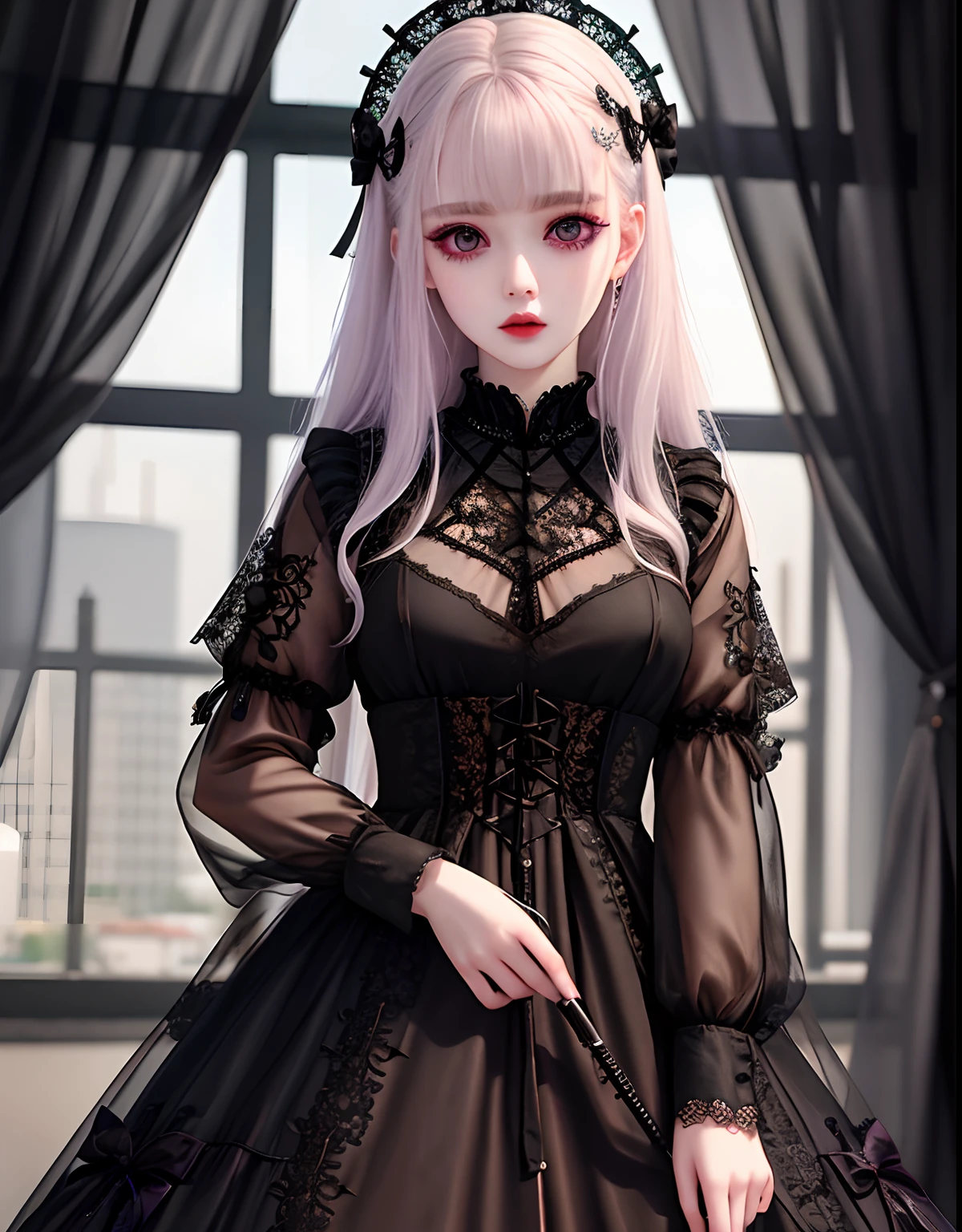 A close up of a woman in a black dress with a tiable - SeaArt AI