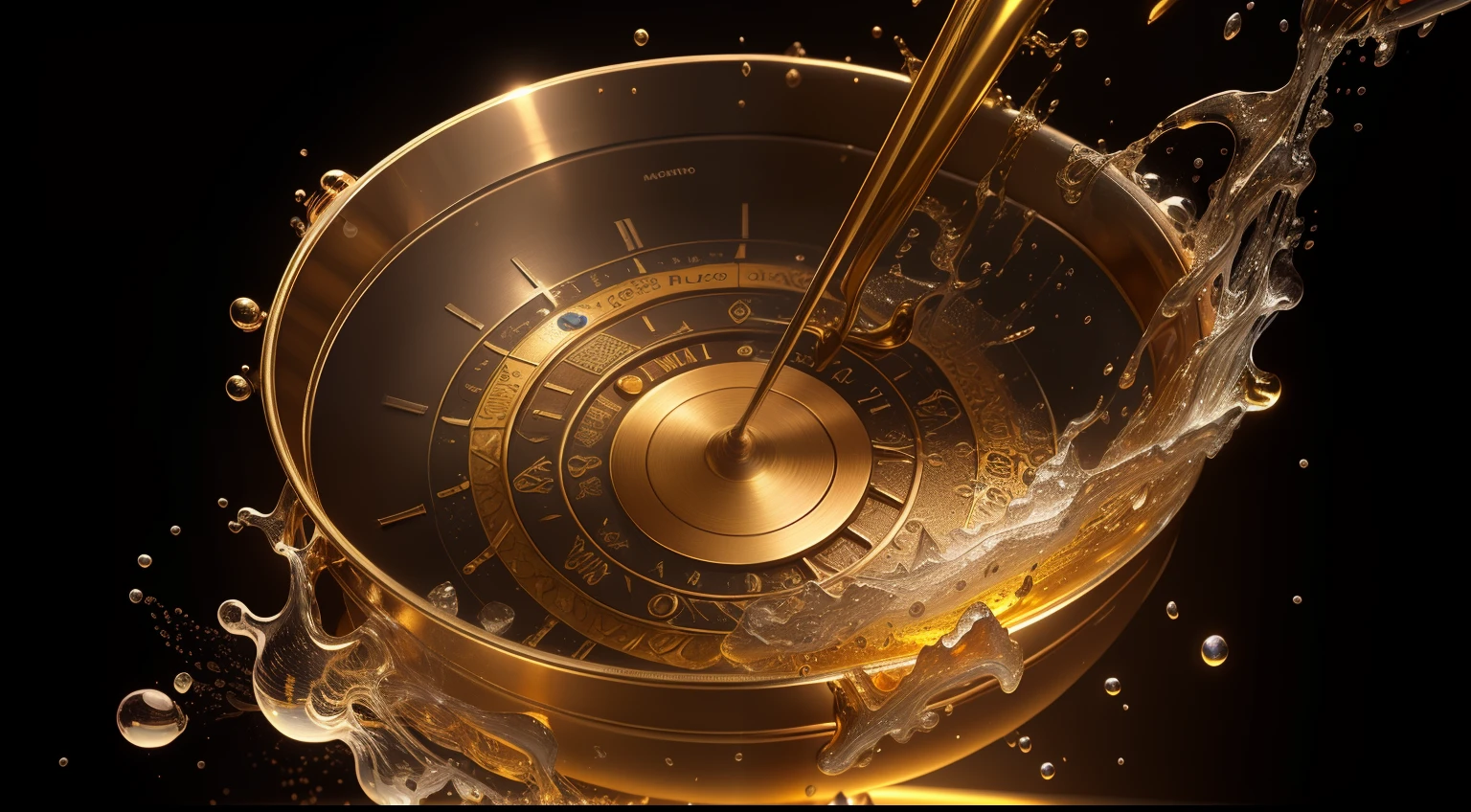 (( fotografia digital del interior de un reloj mecanico a cuerda, engranajes, balancines, ruedas dentadas de metal dorado mate, con patina, antiguo)) ,( en el fondo de la imagen y adheridas al mecanismo del reloj y a su alrededor y en el fondo hay salpicaduras multicolores y gotas congeladas multicolores , tornados de gotas multicolores, brillos tornasolados todos en el estilo del arte de Alberto Severo, bring liquid droplets to life in a symphony of textures and colors) , digital photography ,cinematic lighting gran acercamiento ,Trabajo hiperrealista, efectos 3D, Ultra HD, obra de arte magistral ,16k Arte digital 4K altamente detallado, Pintura digital intrincada, Arte digital detallado 4K,Esta cautivadora pantalla, skillfully crafted with the animation capabilities of Cinema 4D,. The final composition, Enriched with gamma correction and tone mapping techniques,