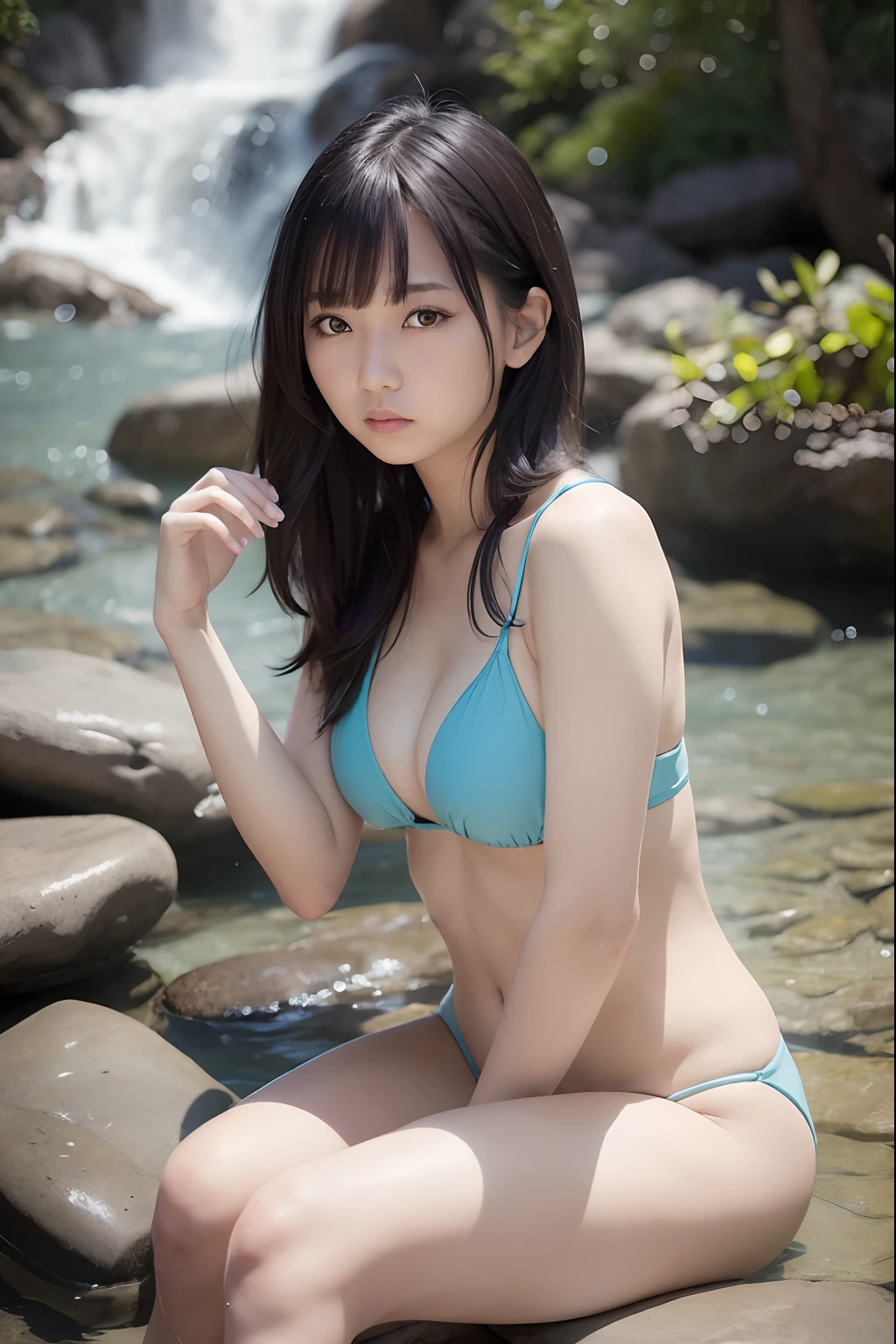 Alafe Asian woman in blue bikini sitting on a rock in a creek, Realistic Young Gravure Idol, Young Pretty Gravure Idol, Young Sensual Gravure Idol, Young Gravure Idol, sophisticated gravure idol, Young skinny gravure idol, mayuri shiina, Realistic sensual gravure idol, Alafed asian woman in bikini、beautifull asian girl ever、gorgeous bikini model、Japan Person Model、Kojima Deyami、pretty bikini、Young skinny gravure idol、Young Sensual Gravure Idol、Realistic Young Gravure Idol、奈良美智、elegant bikini、Beautiful Asian Woman、Gorgeous young Korean woman、delicated face～Frightened look