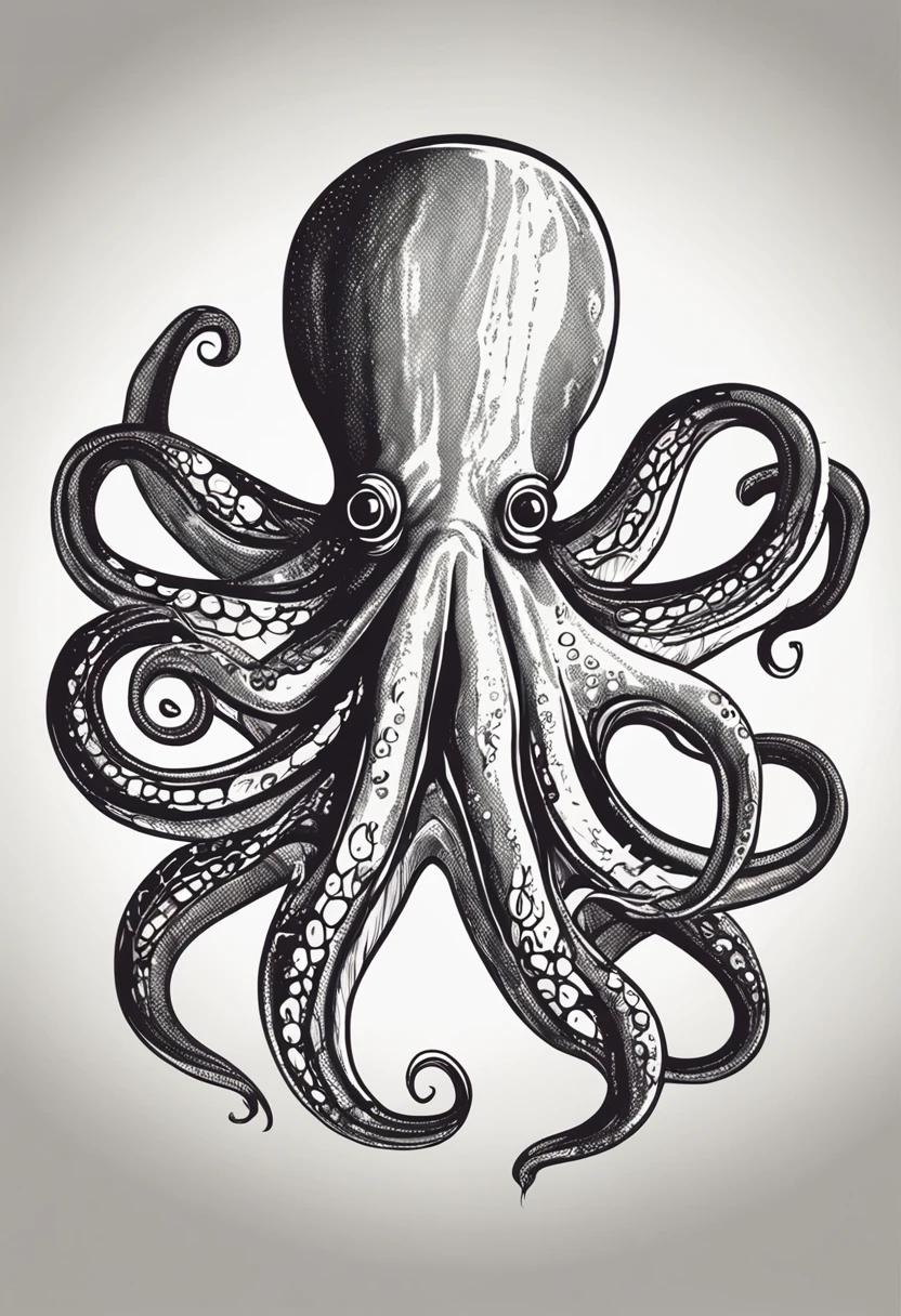 Draw a friendly octopus in only two colors, with glasses, In a way that refers to the minimalist logo.