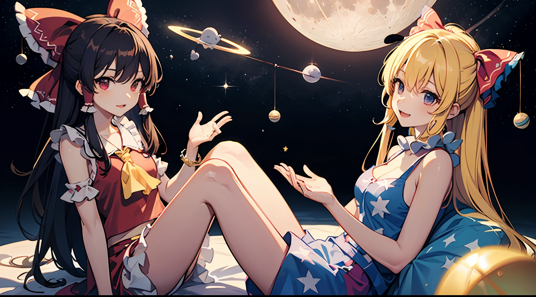 Clownpiece,Reimu Hakurei , Outer Space, Moon