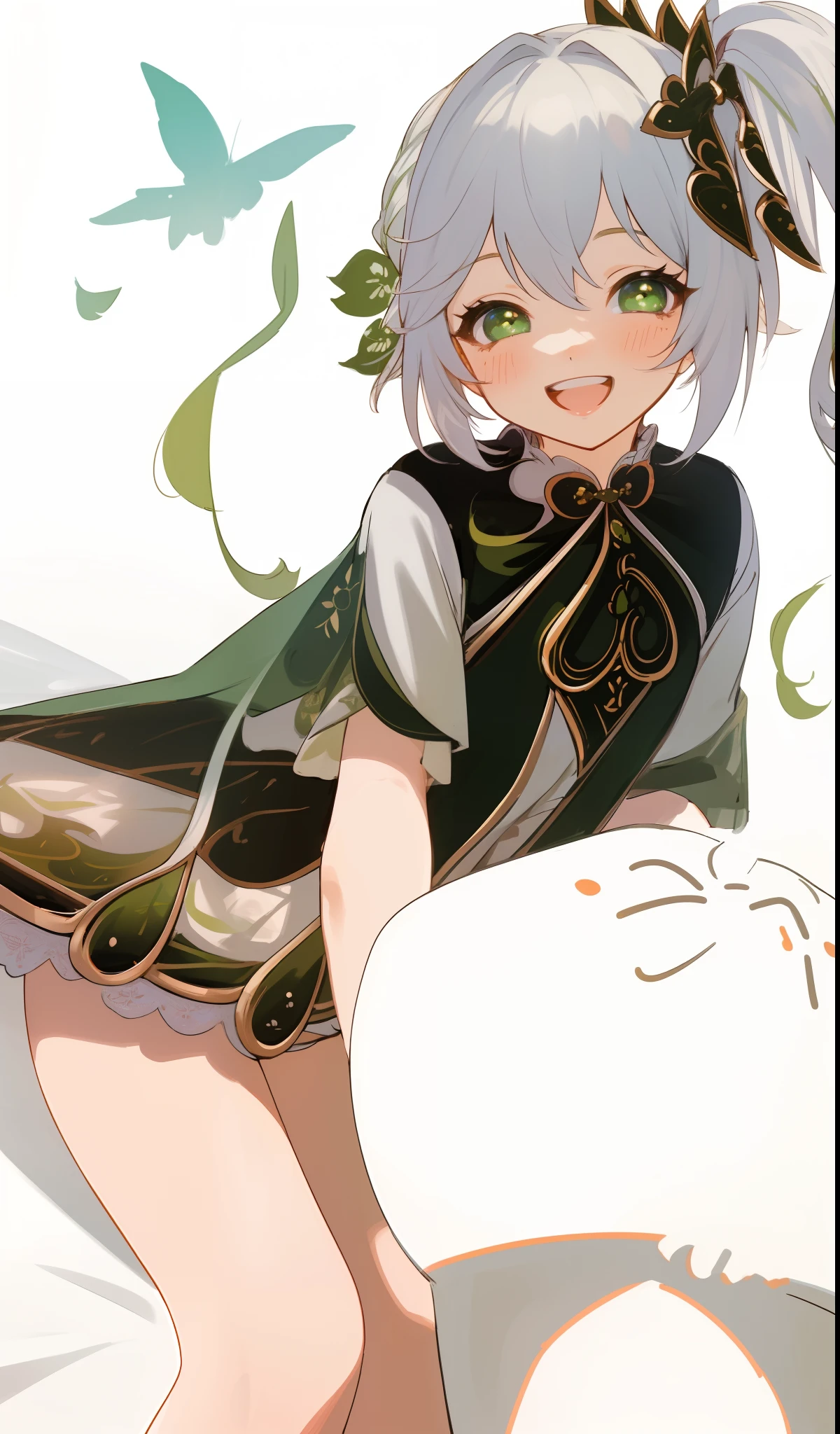 (Highly detailed),Extremely detailed 8k wallpaper,NSFW,((Best quality)),(Masterpiece),profesional photo,a warm color palette,Dynamic Angle,Side ponytail,finedetail,White hair,Green eyes,full bodyesbian,Very_Close_To_Viewers,Small breasts,Open mouth,Tongue stock,Anime face,Cute face,grin,Detailed light,Best shadow,Looking_at_Viewers,cute female child,Little girl,mesugaki,1girll