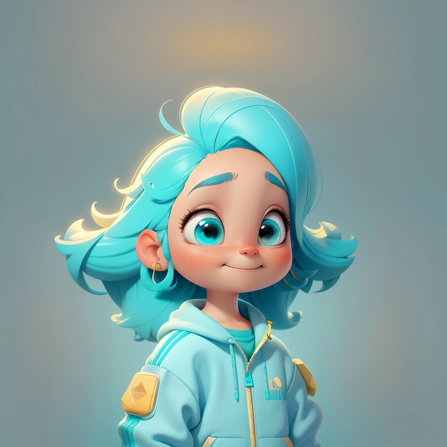uma , office background, tridimensional, gradient color matching from light blue to turquoise, com tons de amarelo, using 4K resolution, using simple and natural composition, cartoon, background claro