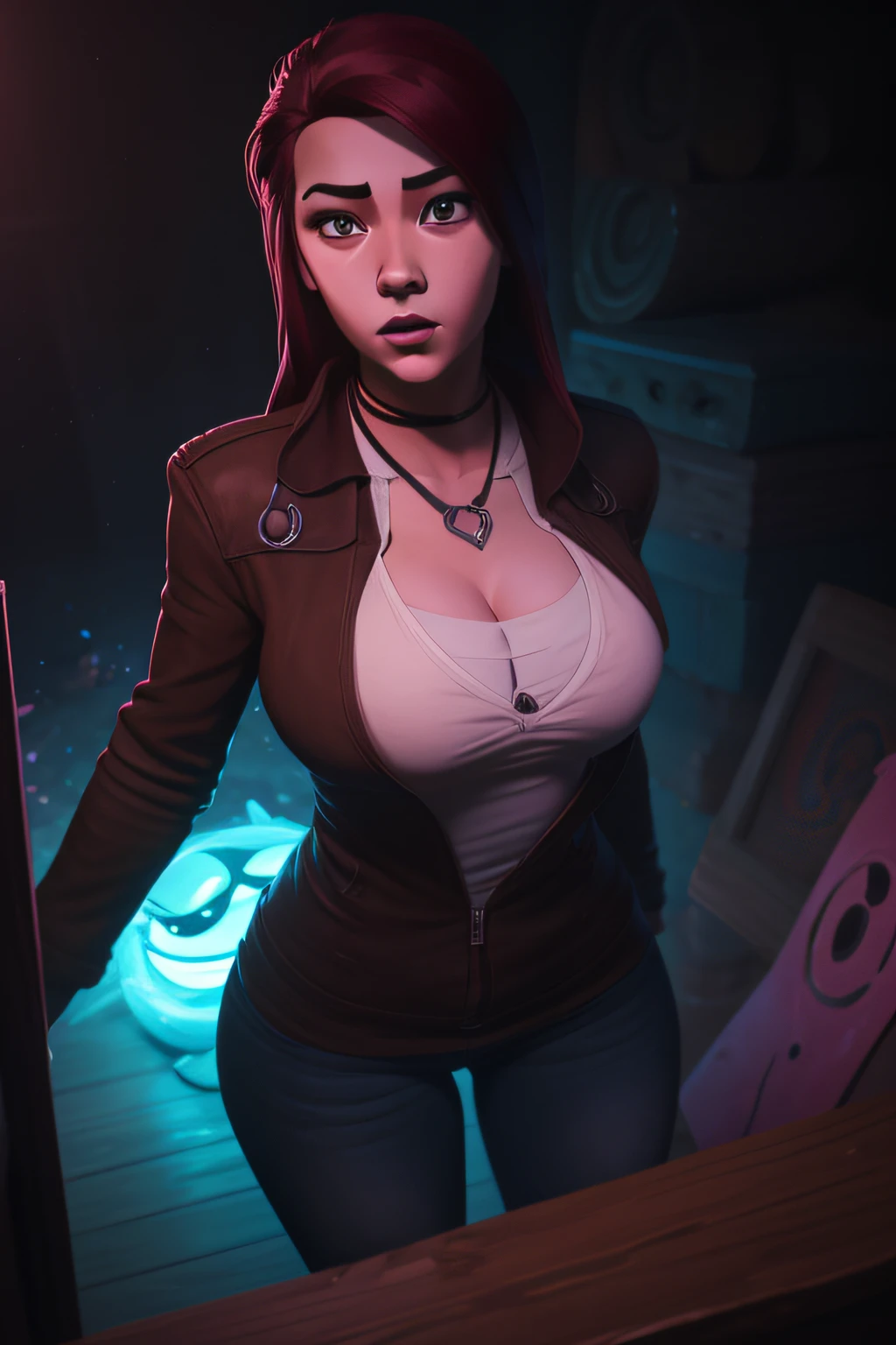 cartoon network, girl, adventure time, full body portrait, busty, slim, detailed face, detailed chest, infinity train, noctz artstyle, shadbase