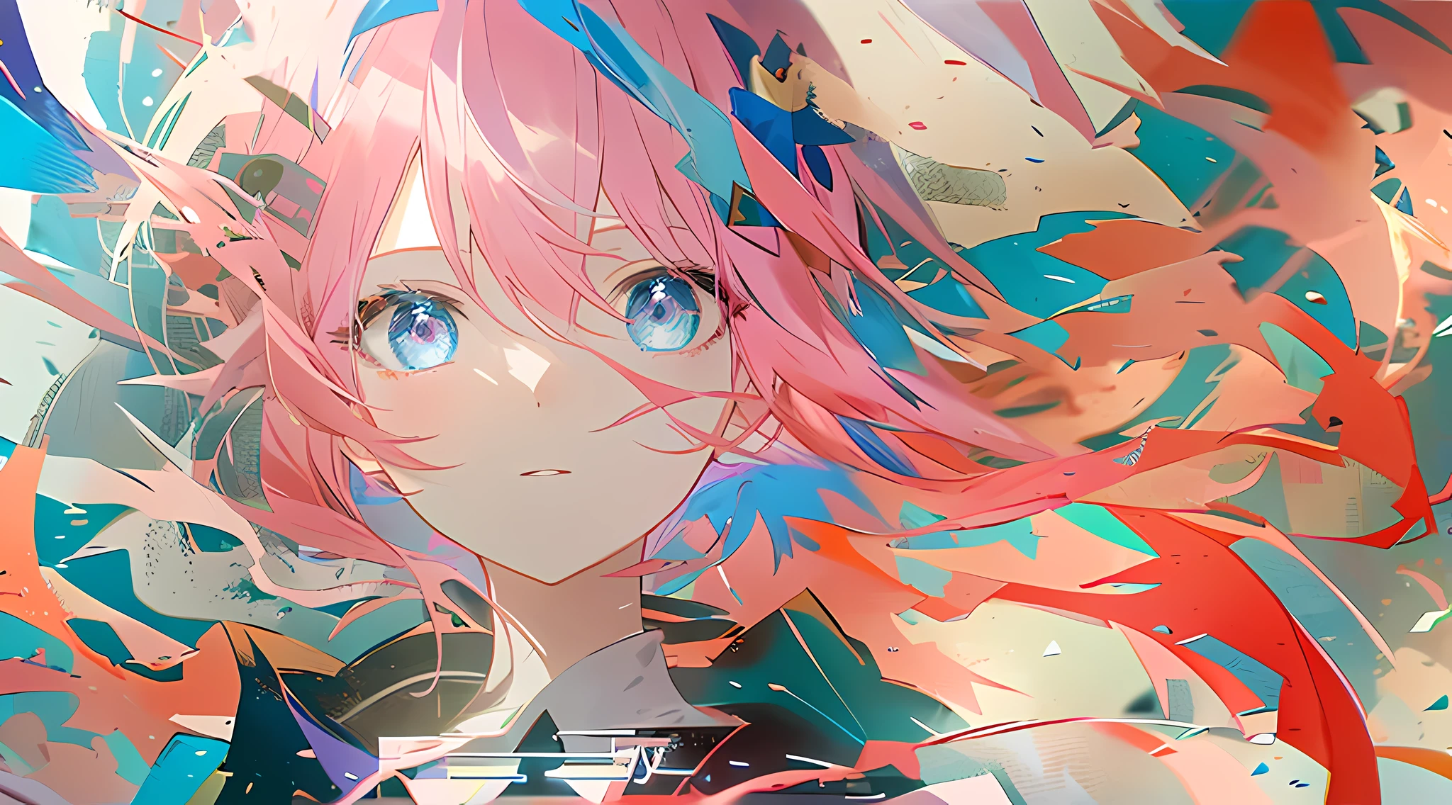 anime girl with pink hair and blue eyes with colorful paint splatters, Digital art on Pixiv, Stunning anime face portrait, Digital anime art, a beautiful anime portrait, anime digital art, Anime art wallpaper 4k, Anime art wallpaper 4 K, detailed portrait of an anime girl, Detailed digital anime art, Anime art wallpaper 8 K, anime styled digital art, Anime girl portrait
