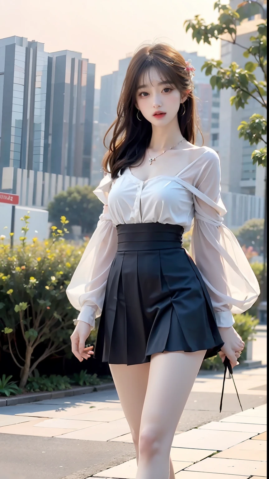 Masterpiece, Best Quality, (Realistic, Photo Realistic: 1.37), 8K, An Extremely Delicate and Beautiful, Amazing, Fine Detail, Official Art, Absurd, Incredibly Absurd, Huge File Size, Ultra Detailed, Extremely Detailed, Beautiful Meticulous Girl, 1 Girl, (Perfect Female Figure), Full Body, Short Skirt, Long Legs,