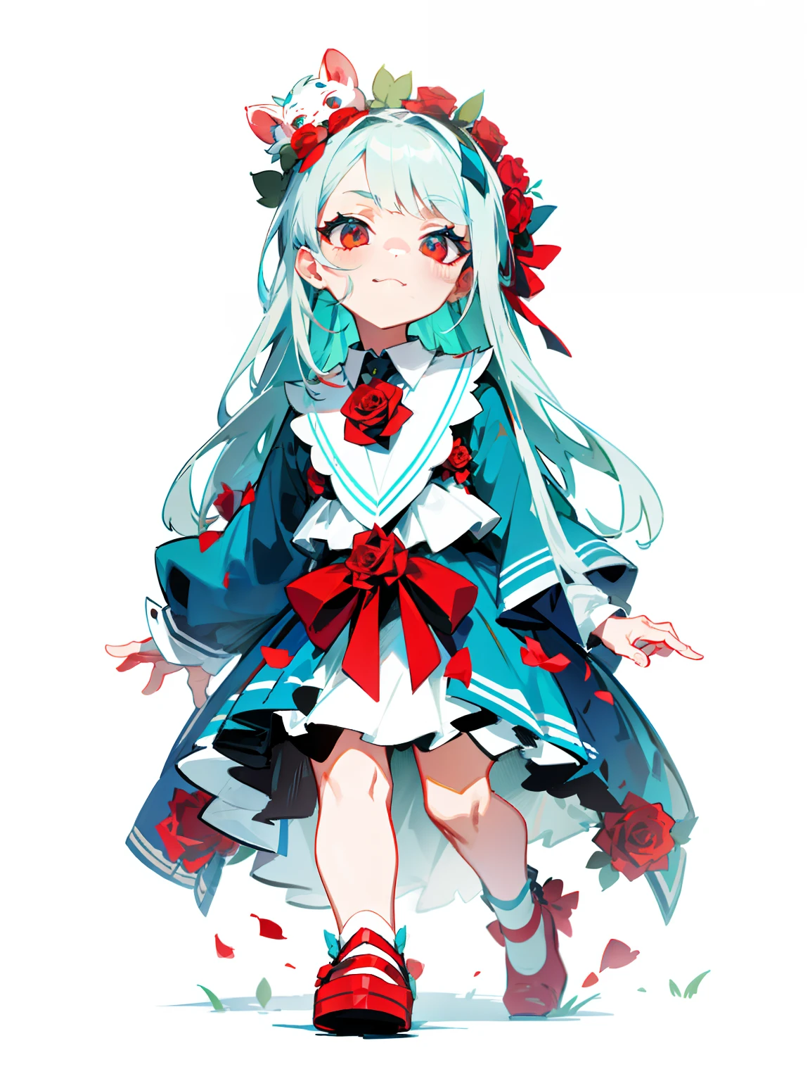 There are red roses on the head
