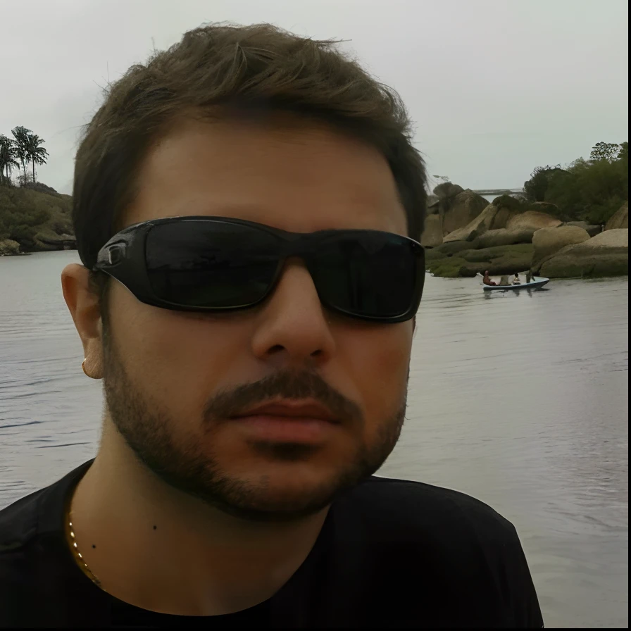 There is a man in sunglasses in front of a body of water, icaro carvalho, david rios ferreira, Emad Mostaque, edu souza, Amr Elshamy, caio santos, Ahmad Merheb, Mohamed Chahin, Shabab Alizadeh, Mohamed Reda, Hicham Habchi, Sayem Reza, Carmelo Blandino