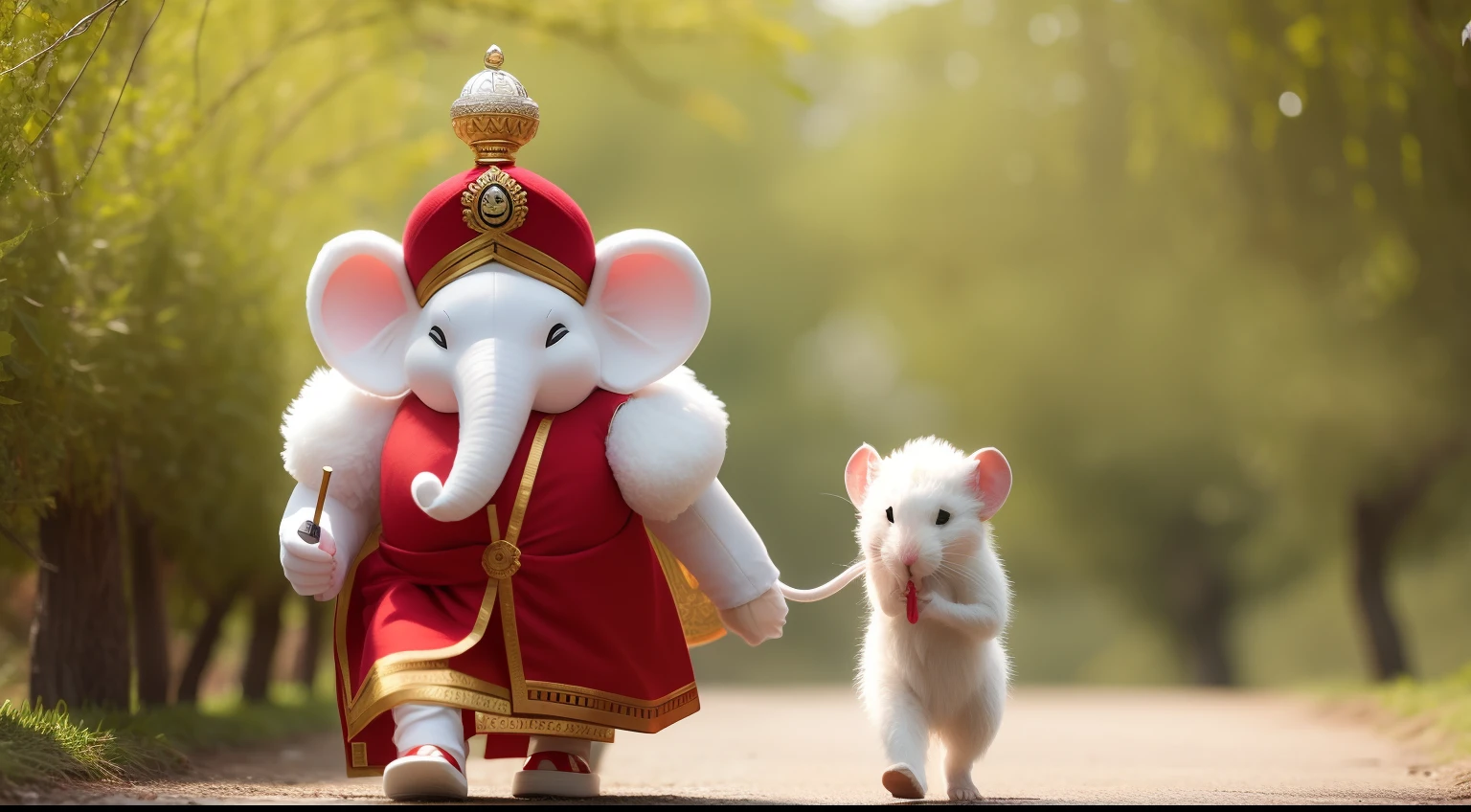 fluffy lord ganesha with small rat walking WITH INDIAN SOLDIER